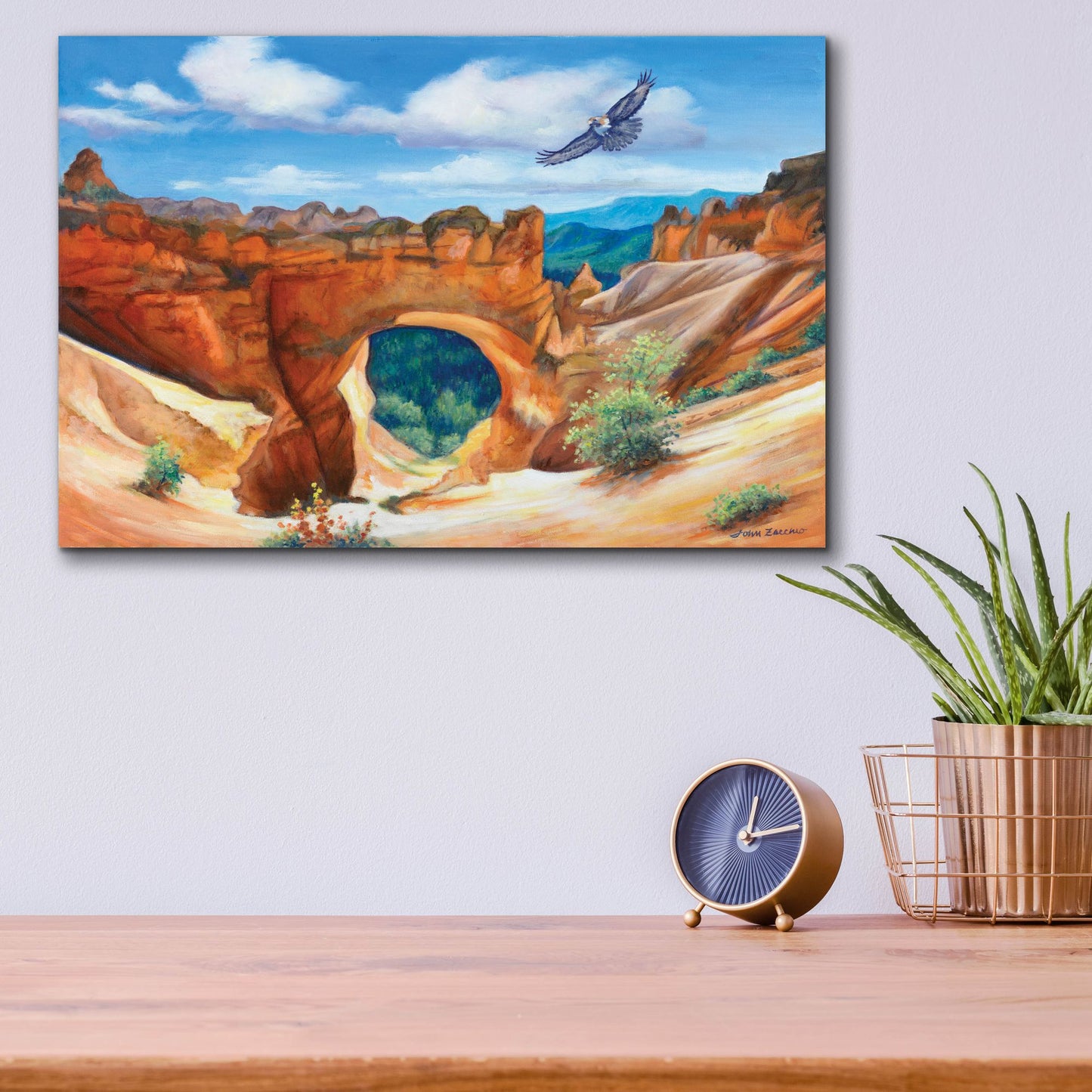 Epic Art 'Hawk Over Bryce Canyon' by John Zaccheo, Acrylic Glass Wall Art,16x12