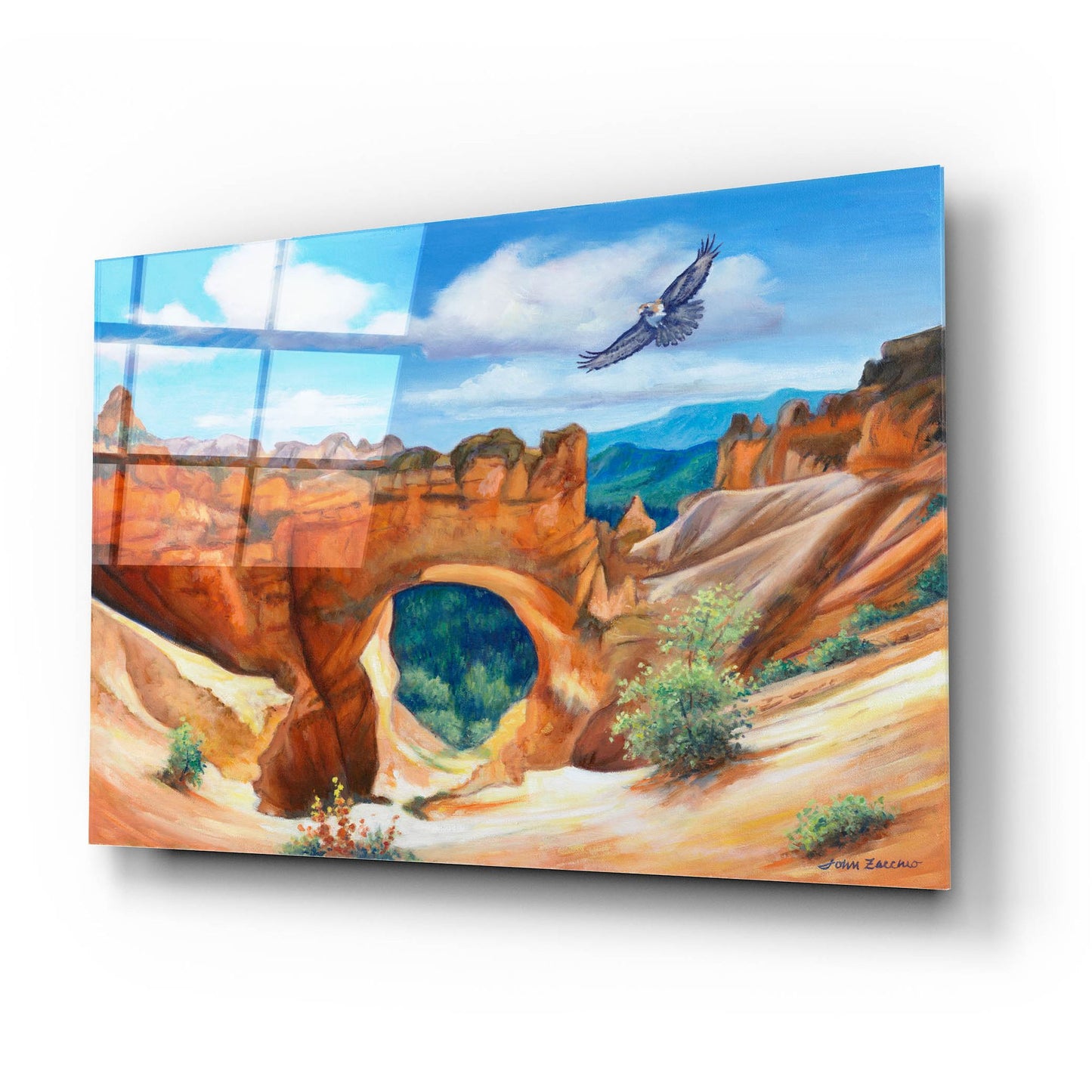 Epic Art 'Hawk Over Bryce Canyon' by John Zaccheo, Acrylic Glass Wall Art,24x16