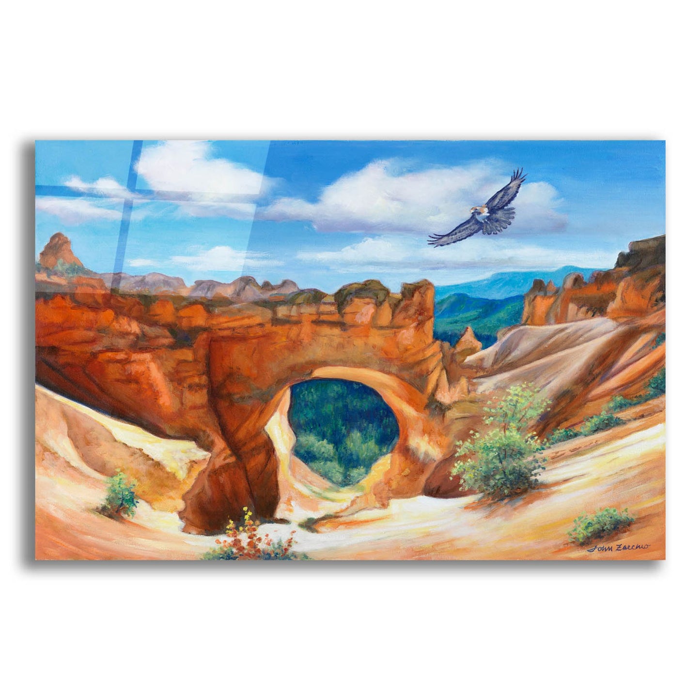 Epic Art 'Hawk Over Bryce Canyon' by John Zaccheo, Acrylic Glass Wall Art,24x16