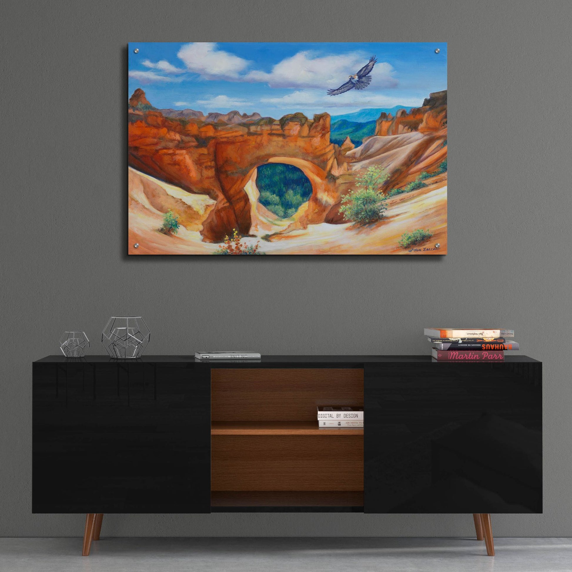 Epic Art 'Hawk Over Bryce Canyon' by John Zaccheo, Acrylic Glass Wall Art,36x24