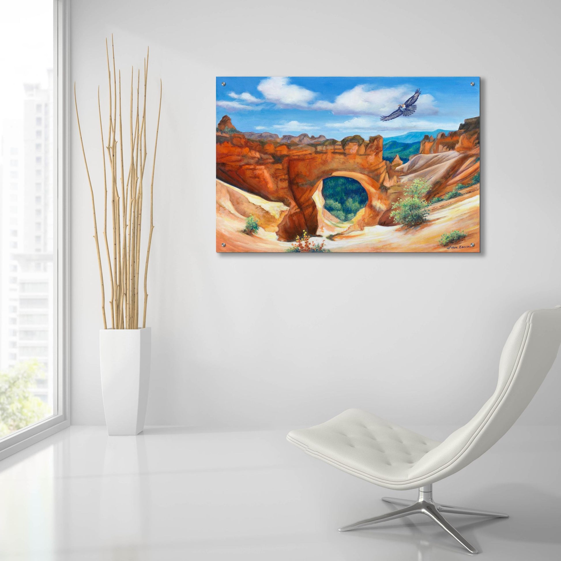 Epic Art 'Hawk Over Bryce Canyon' by John Zaccheo, Acrylic Glass Wall Art,36x24