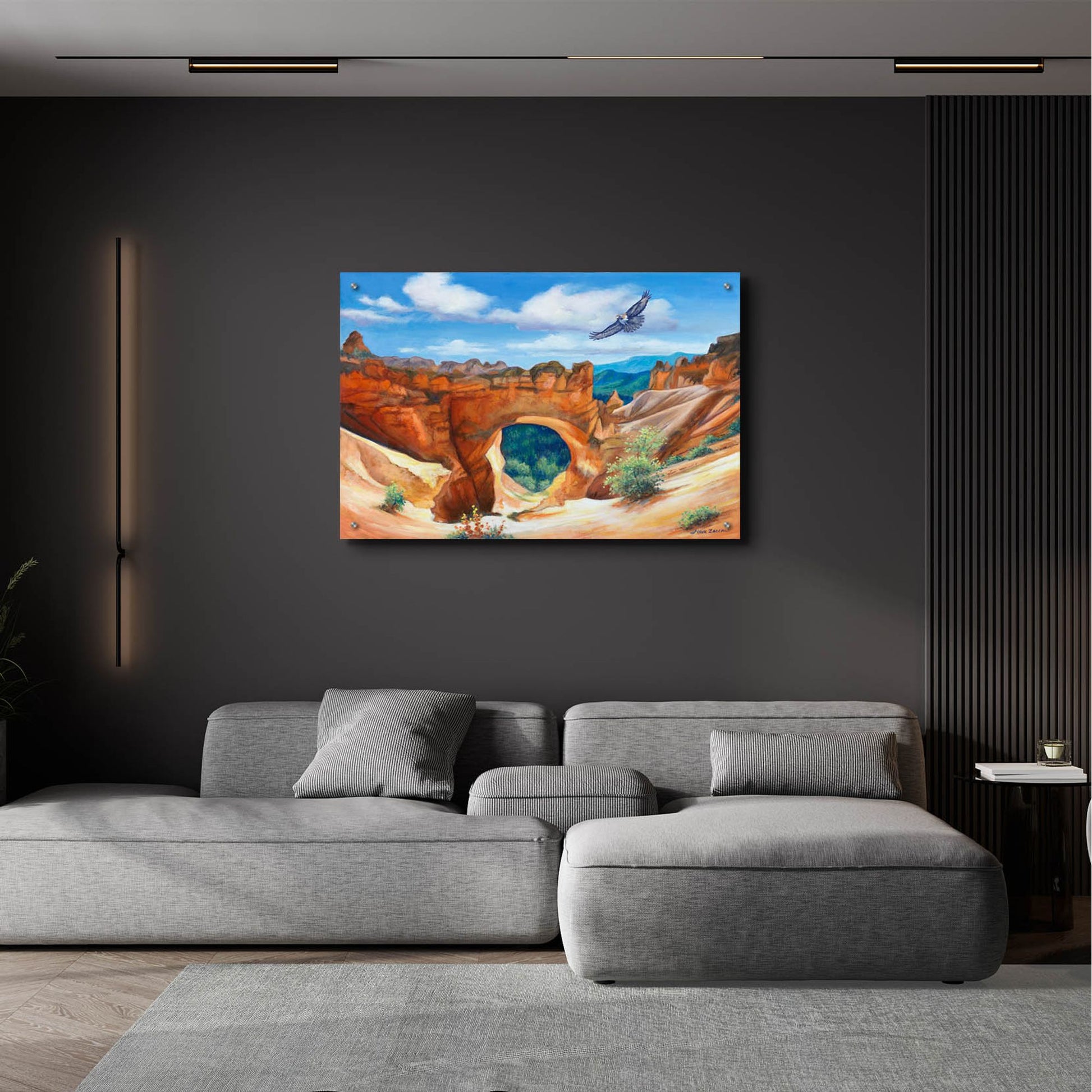 Epic Art 'Hawk Over Bryce Canyon' by John Zaccheo, Acrylic Glass Wall Art,36x24