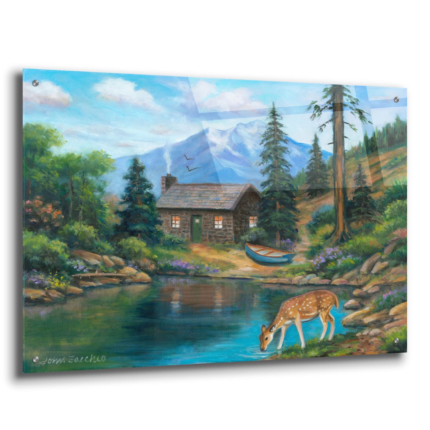 Epic Art 'Drinking by the Cabin' by John Zaccheo, Acrylic Glass Wall Art,36x24