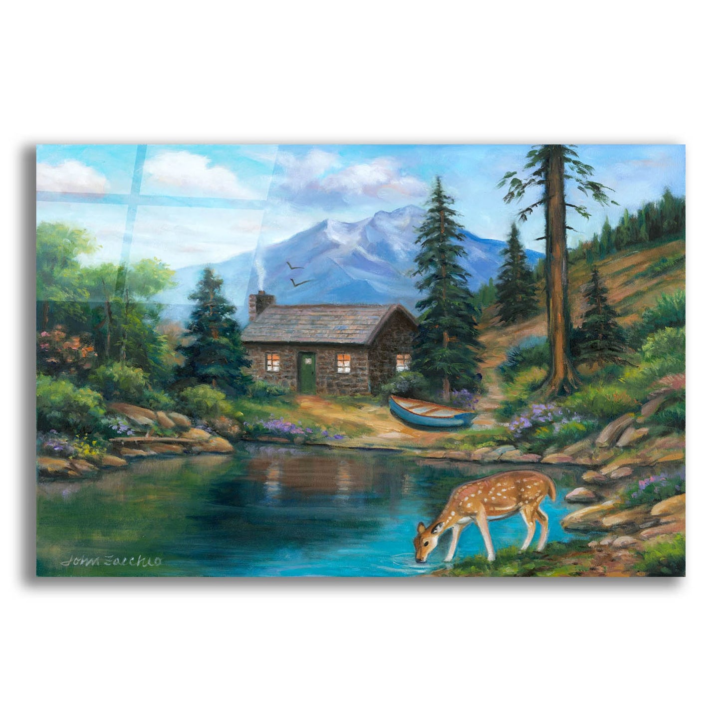 Epic Art 'Drinking by the Cabin' by John Zaccheo, Acrylic Glass Wall Art