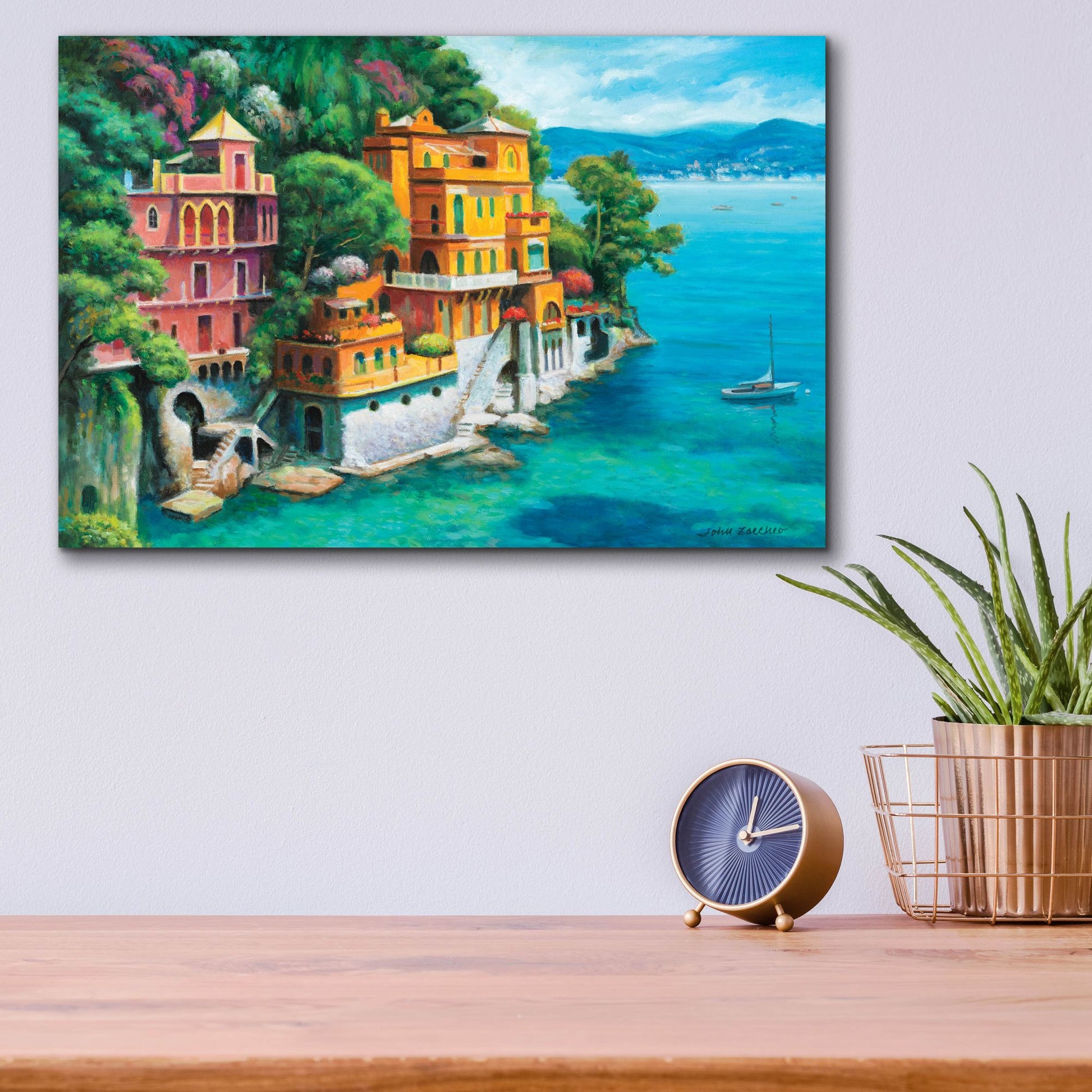 Epic Art 'Domina Beach Portofino Italy' by John Zaccheo, Acrylic Glass Wall Art,16x12