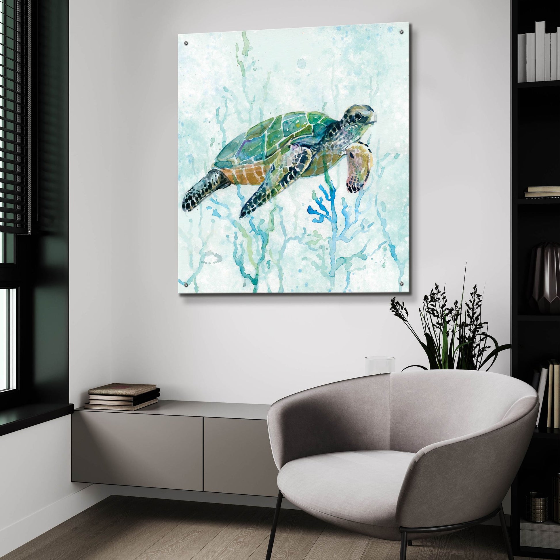 Epic Art 'Sea Turtle Swim' by Carol Robinson, Acrylic Glass Wall Art,36x36