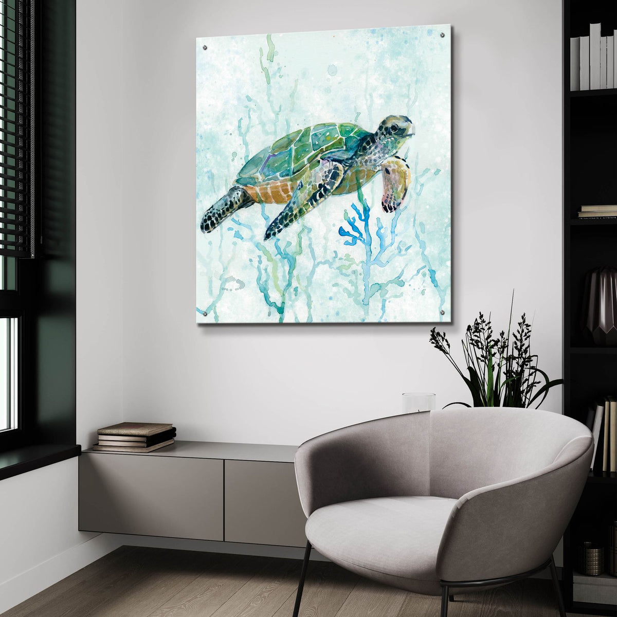 Sea Turtle Swim by Carol Robinson - 36x36 acrylic wall art in a room