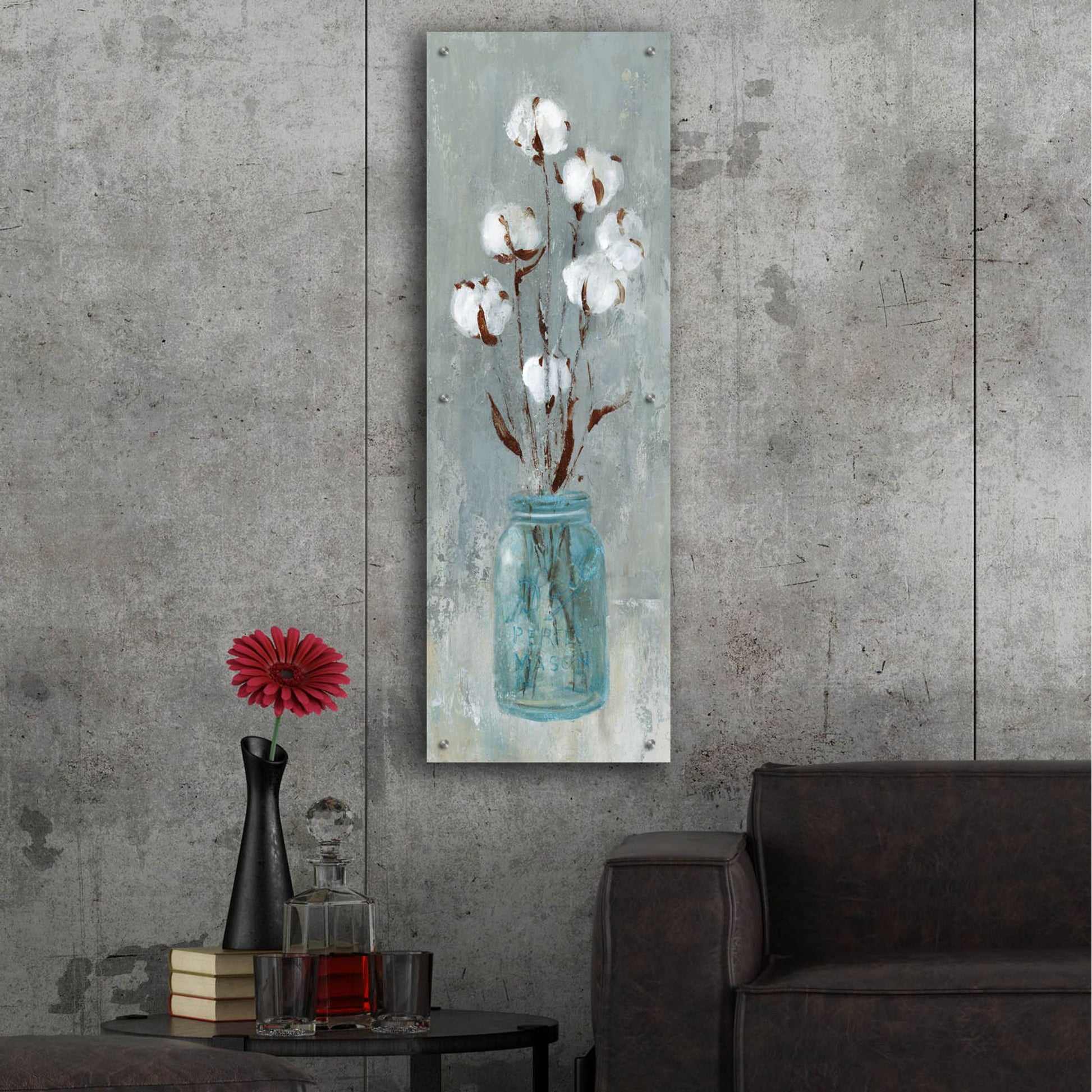 Epic Art 'Stalks of Cotton I' by Carol Robinson, Acrylic Glass Wall Art,16x48