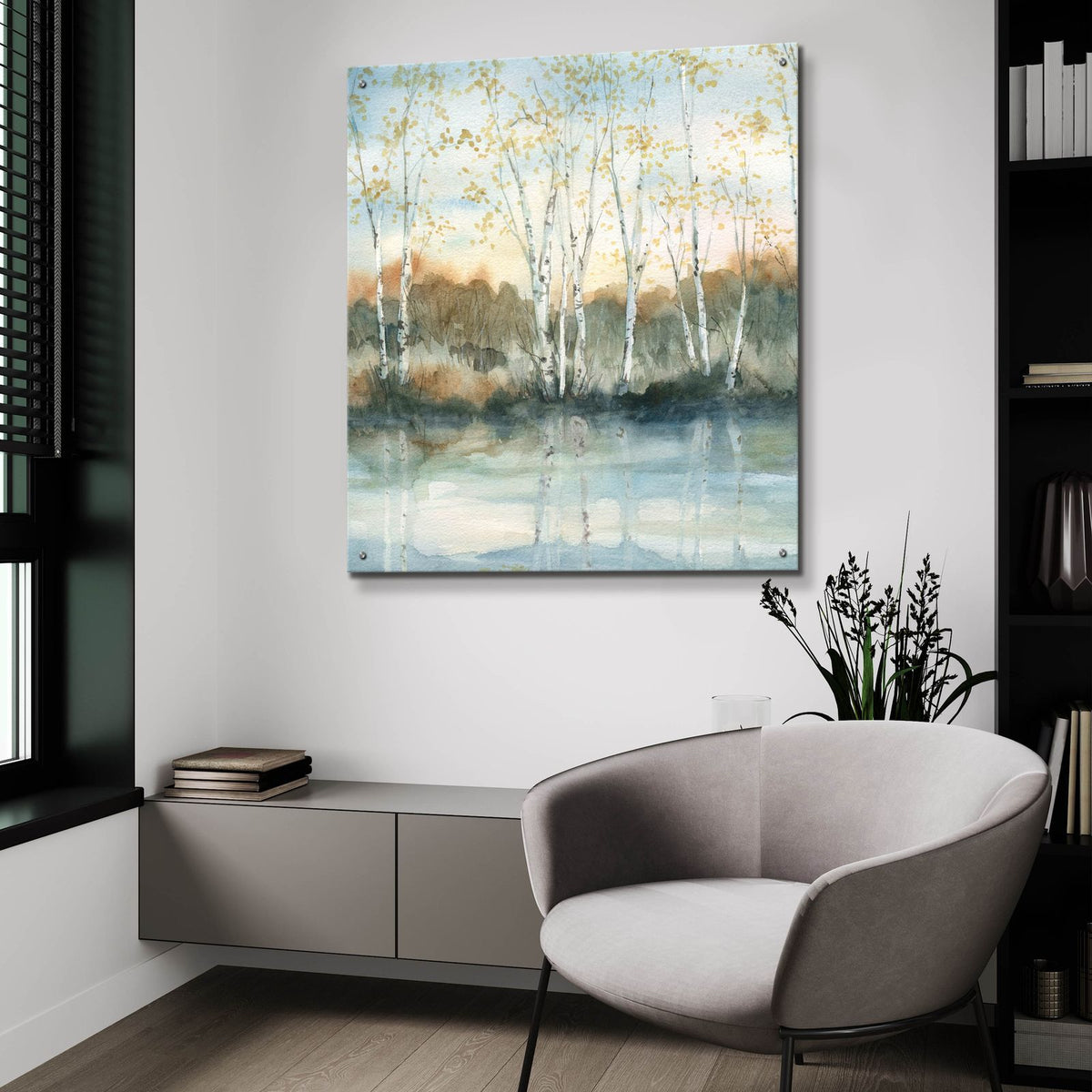 Birch Riverbank by Carol Robinson - 36x36 acrylic wall art in a room