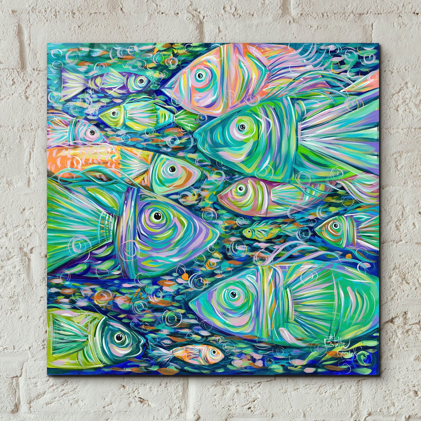 Epic Art 'School of Fish' by Estelle Grengs, Acrylic Glass Wall Art,12x12