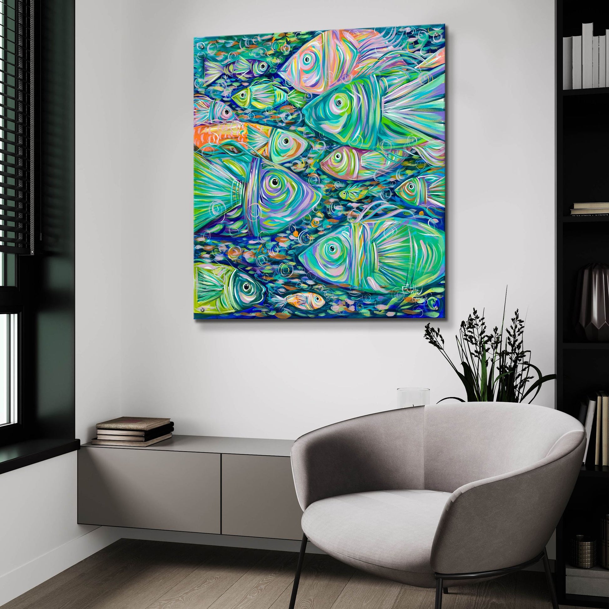 Epic Art 'School of Fish' by Estelle Grengs, Acrylic Glass Wall Art,36x36