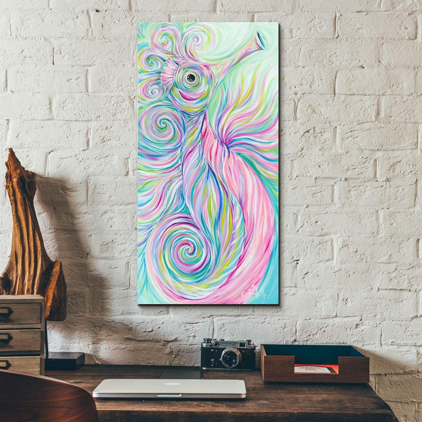 Epic Art 'Swirly Seahorse' by Estelle Grengs, Acrylic Glass Wall Art,12x24