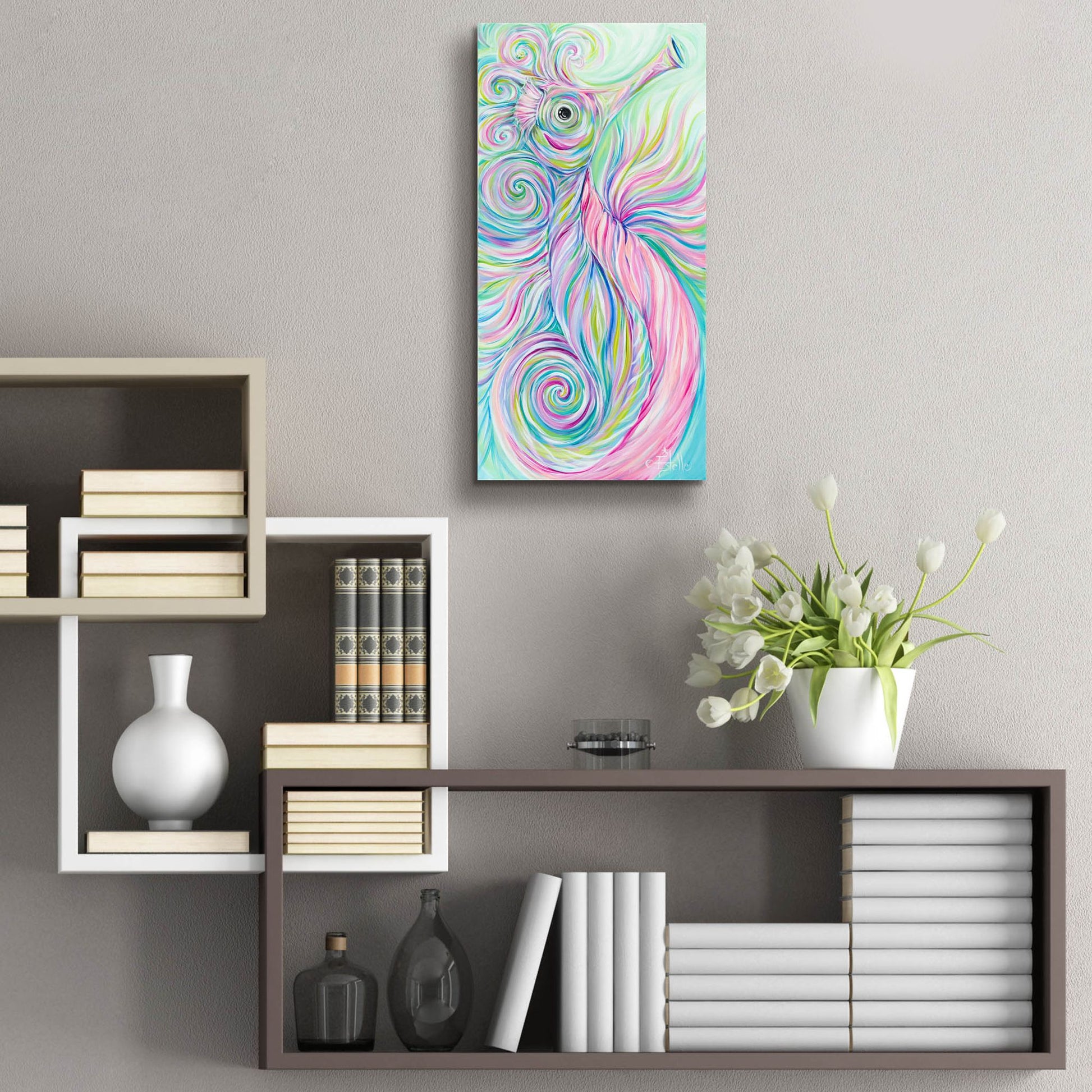 Epic Art 'Swirly Seahorse' by Estelle Grengs, Acrylic Glass Wall Art,12x24