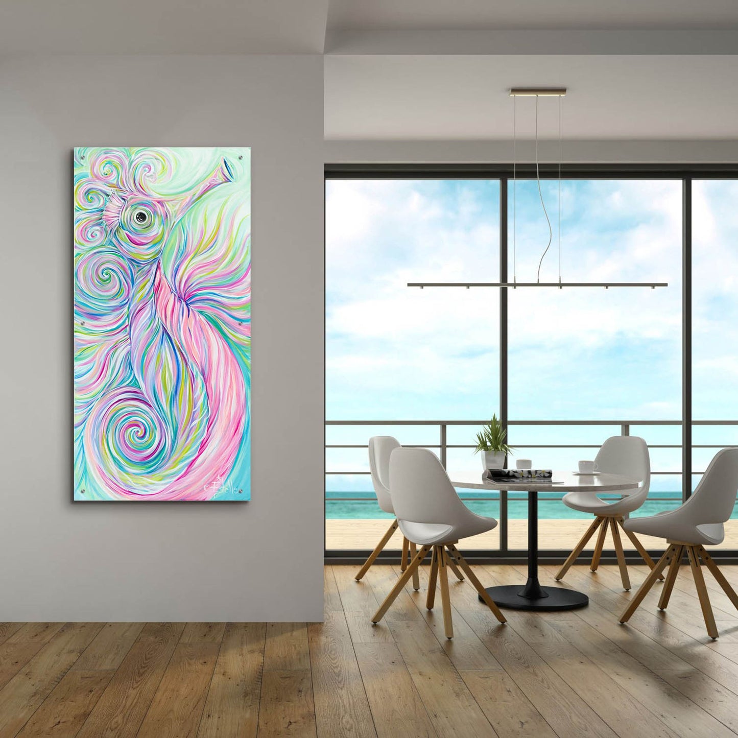 Epic Art 'Swirly Seahorse' by Estelle Grengs, Acrylic Glass Wall Art,24x48