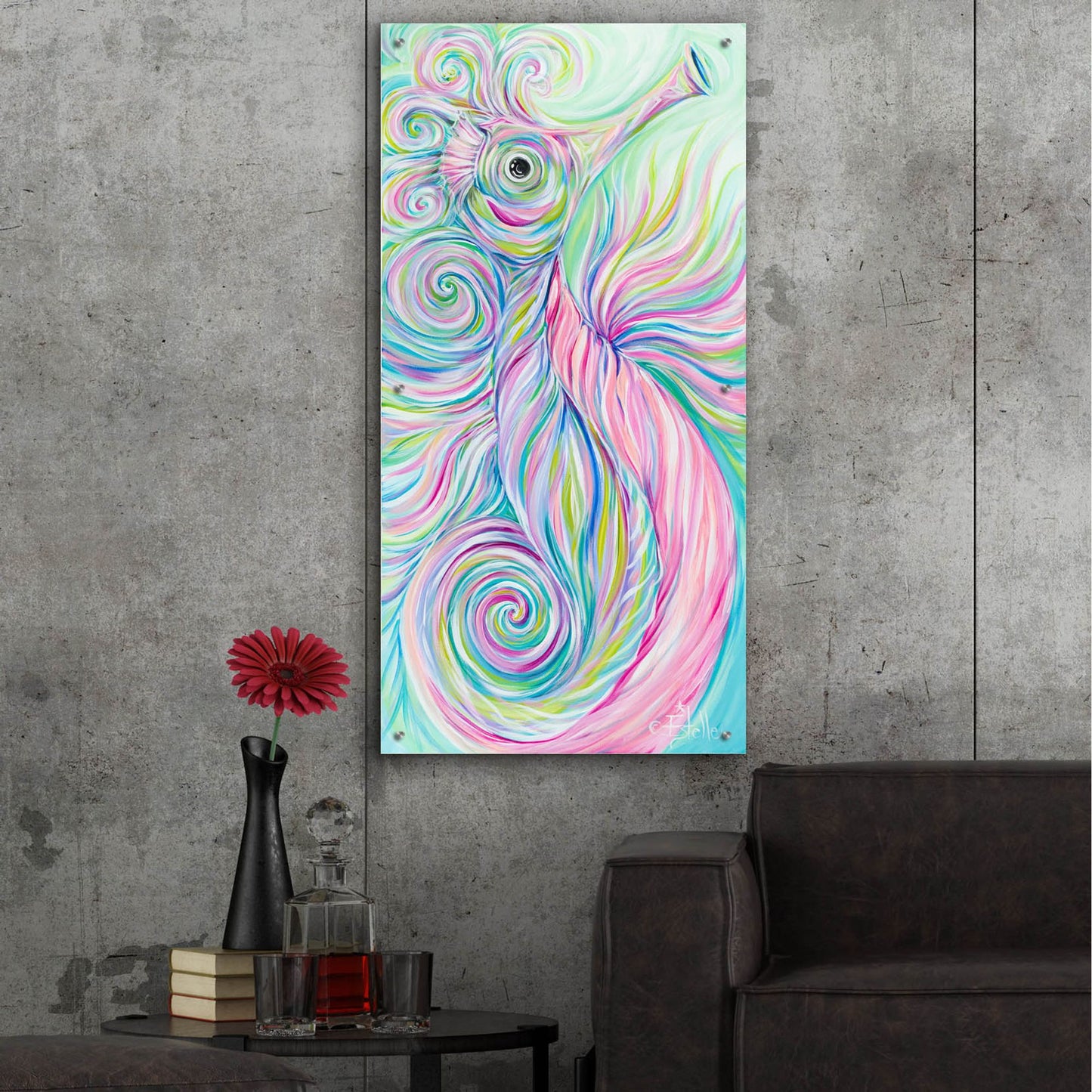 Epic Art 'Swirly Seahorse' by Estelle Grengs, Acrylic Glass Wall Art,24x48