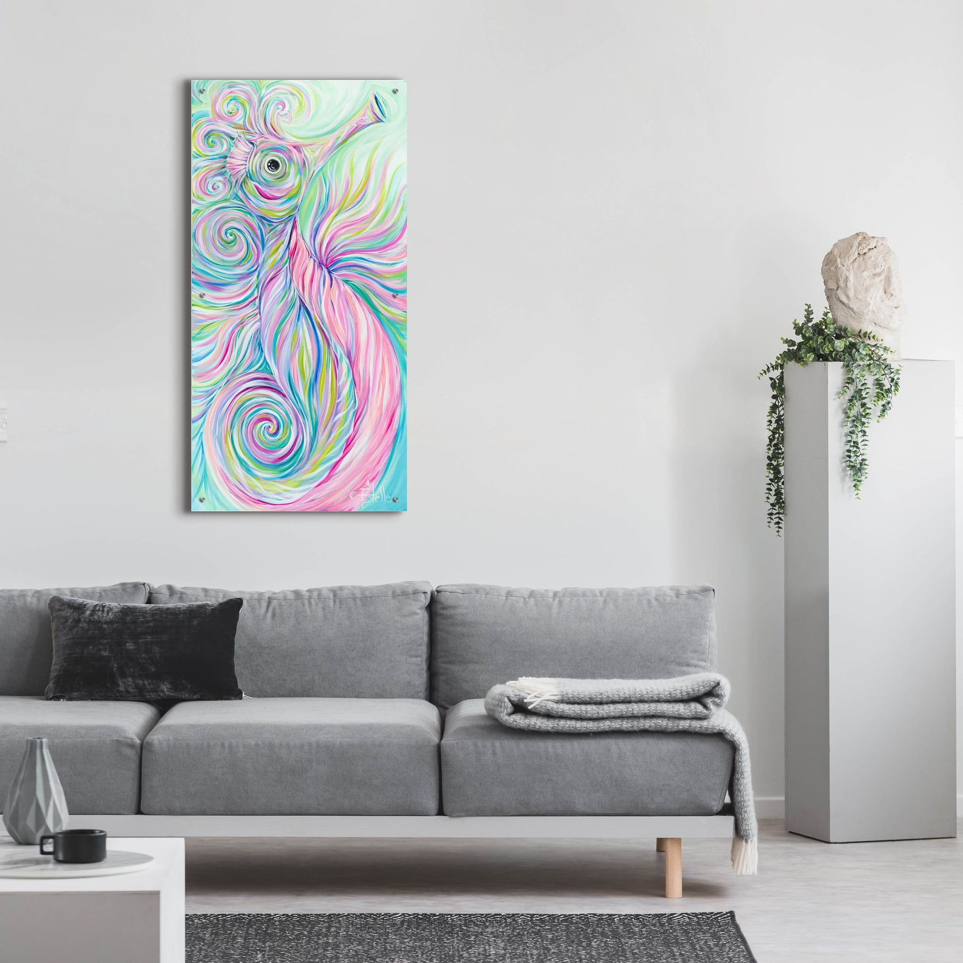 Epic Art 'Swirly Seahorse' by Estelle Grengs, Acrylic Glass Wall Art,24x48