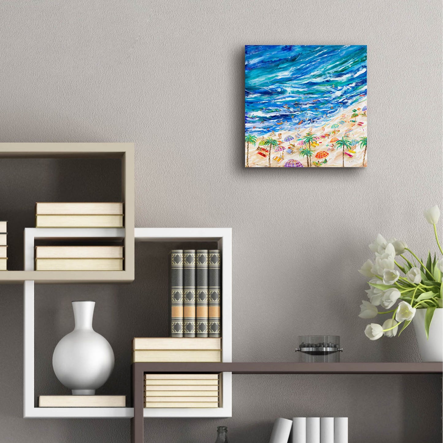 Epic Art 'A Day at the Beach' by Estelle Grengs, Acrylic Glass Wall Art,12x12