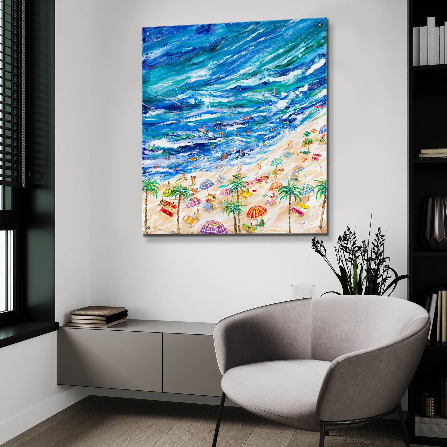 Epic Art 'A Day at the Beach' by Estelle Grengs, Acrylic Glass Wall Art,36x36