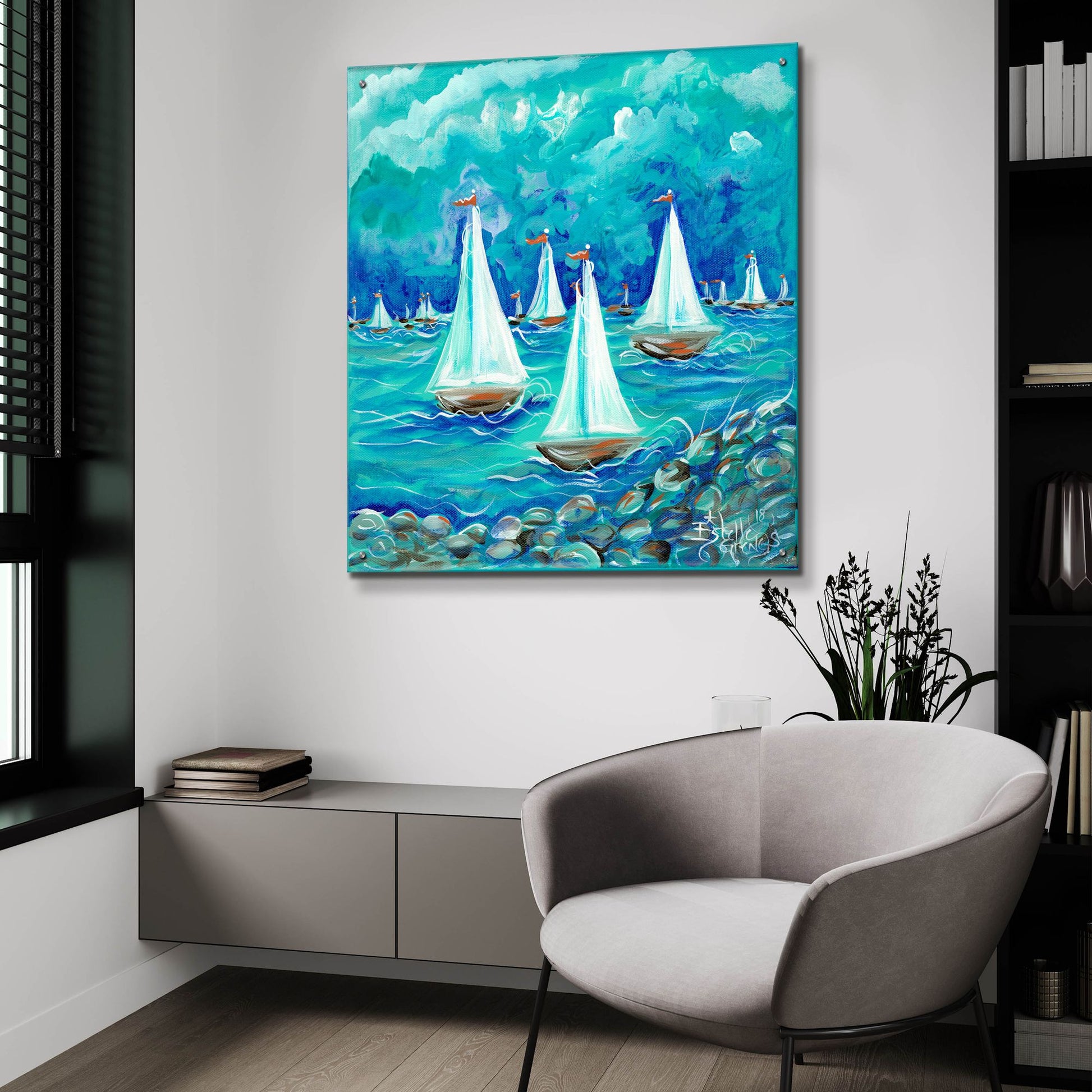 Epic Art 'Sailing' by Estelle Grengs, Acrylic Glass Wall Art,36x36