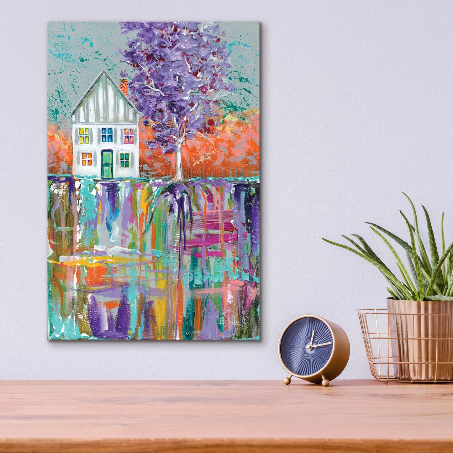 Epic Art 'House With Purple Tree' by Estelle Grengs, Acrylic Glass Wall Art,12x16