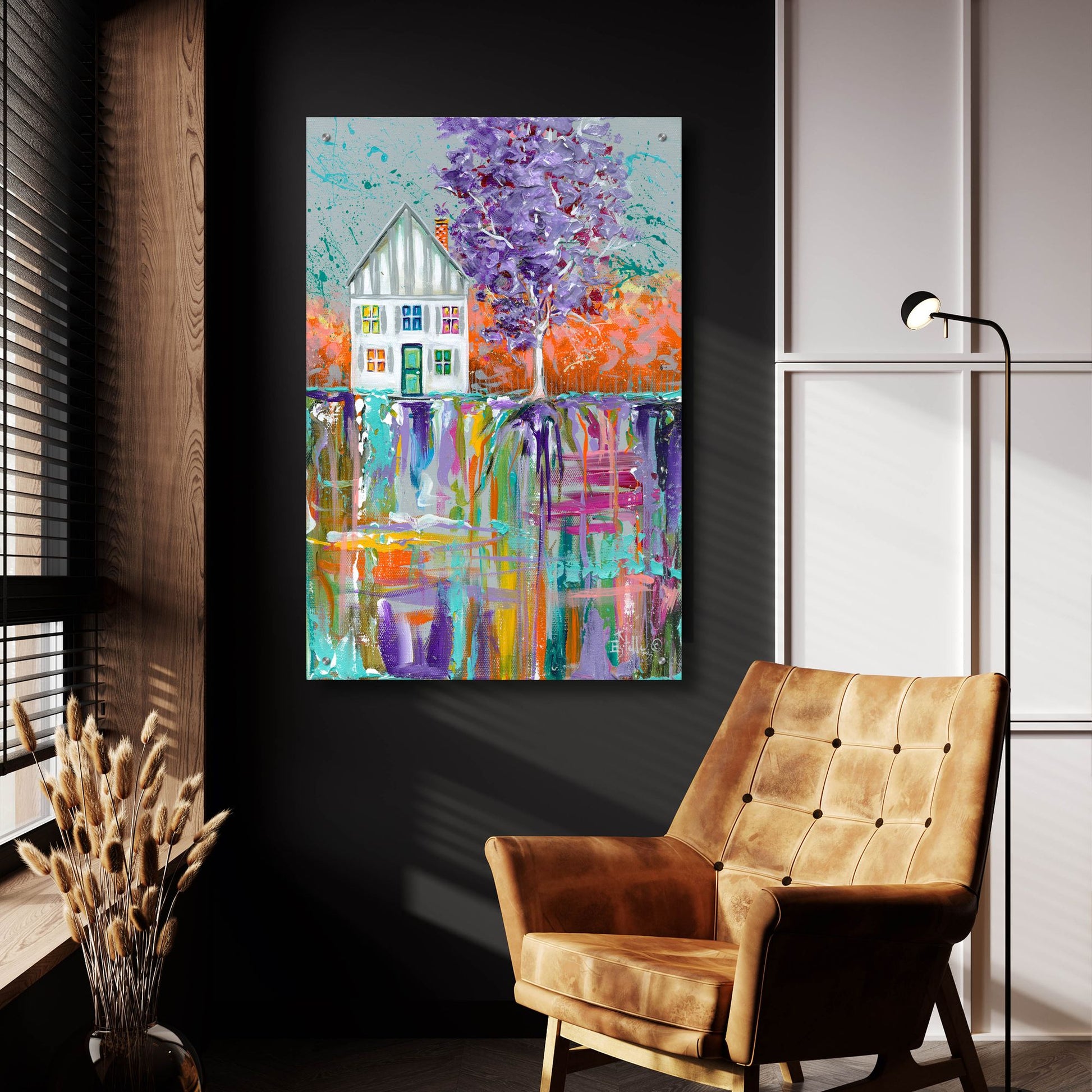 Epic Art 'House With Purple Tree' by Estelle Grengs, Acrylic Glass Wall Art,24x36