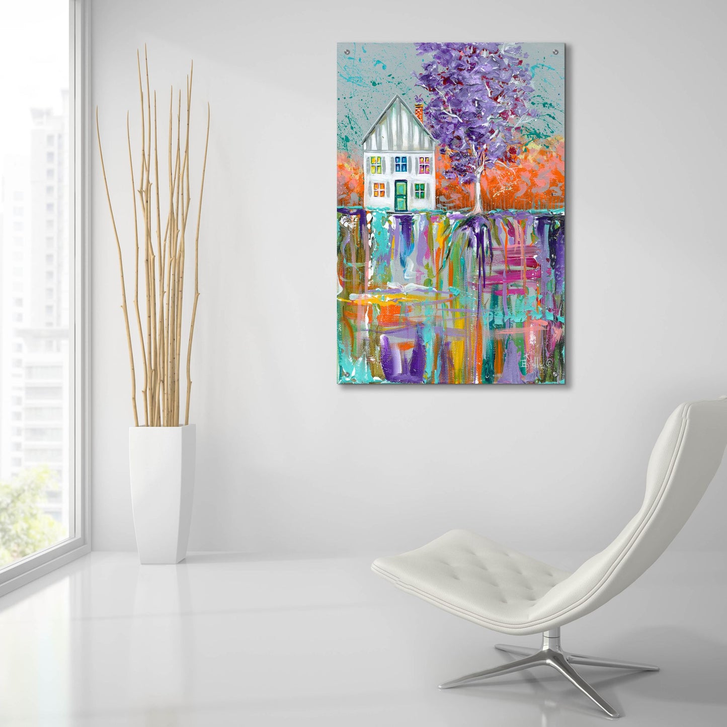 Epic Art 'House With Purple Tree' by Estelle Grengs, Acrylic Glass Wall Art,24x36