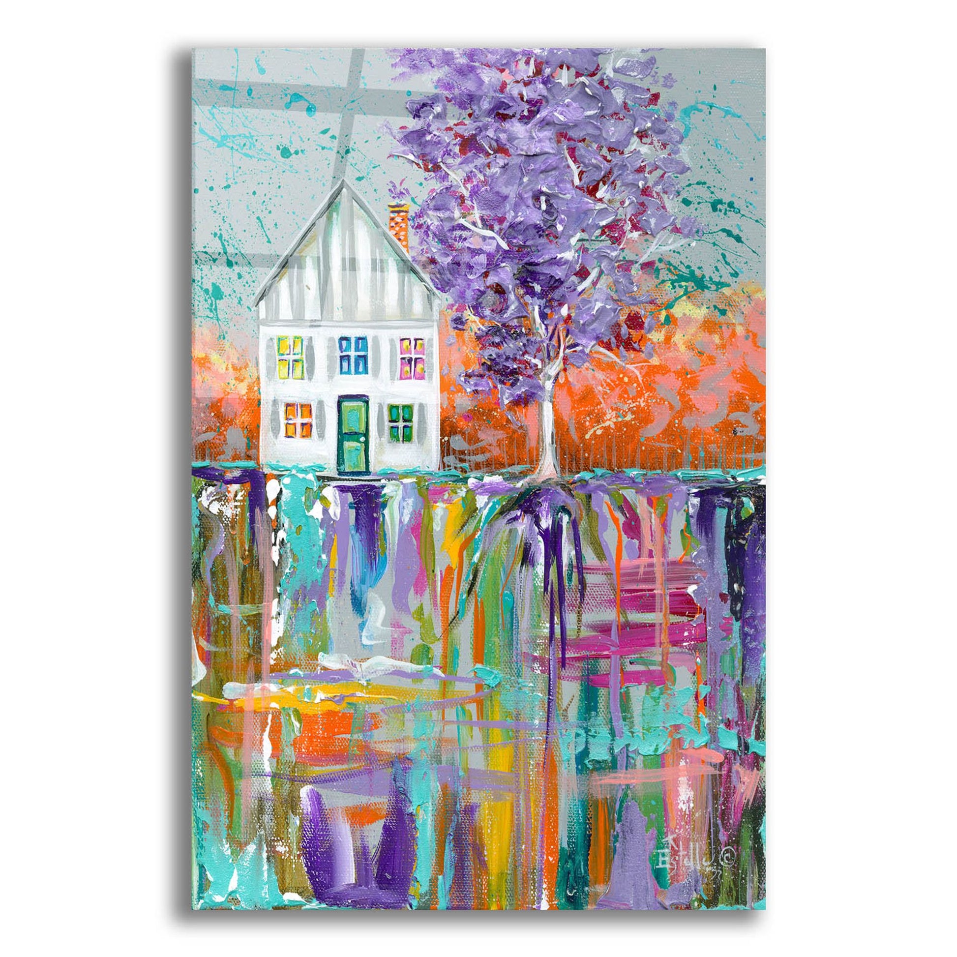 Epic Art 'House With Purple Tree' by Estelle Grengs, Acrylic Glass Wall Art