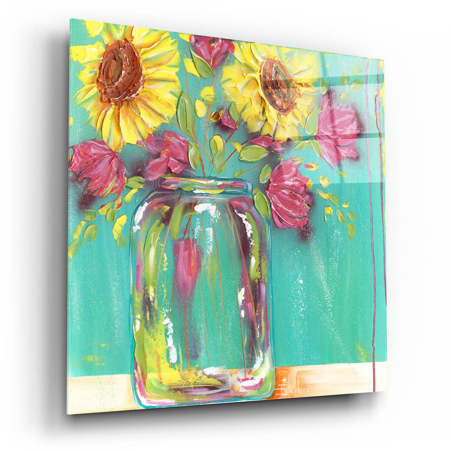 Epic Art 'Mason Jar Flowers' by Estelle Grengs, Acrylic Glass Wall Art,12x12