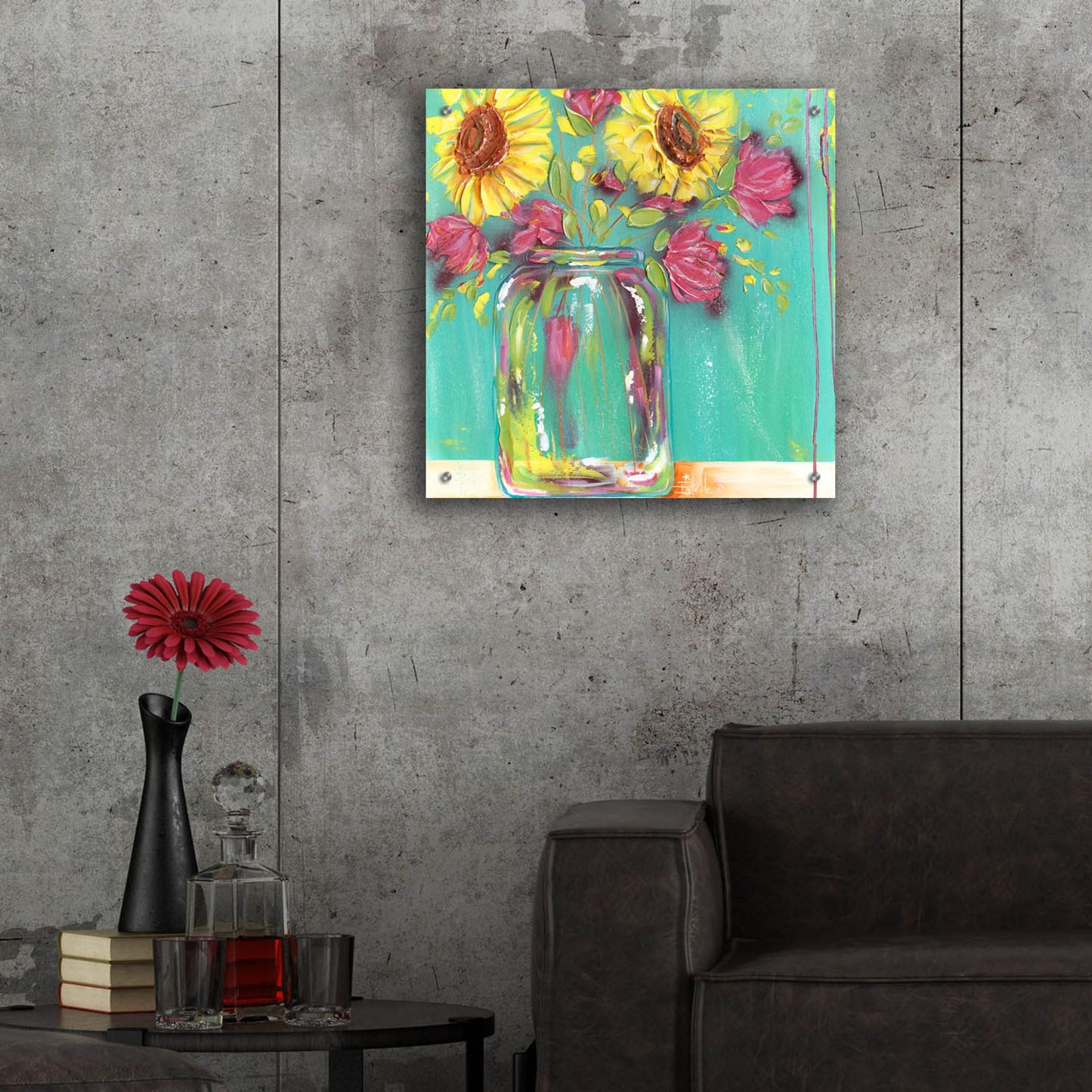 Epic Art 'Mason Jar Flowers' by Estelle Grengs, Acrylic Glass Wall Art,24x24