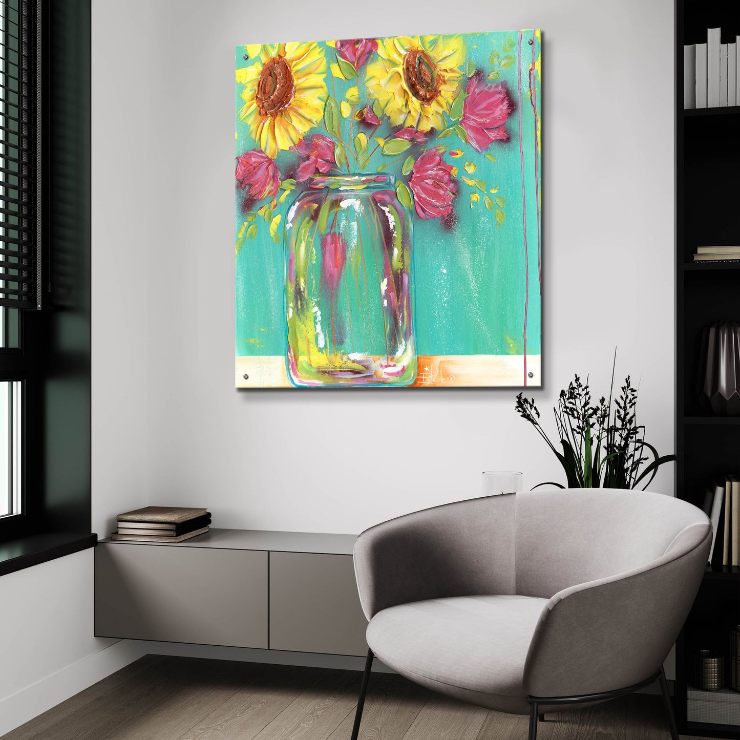 Epic Art 'Mason Jar Flowers' by Estelle Grengs, Acrylic Glass Wall Art,36x36