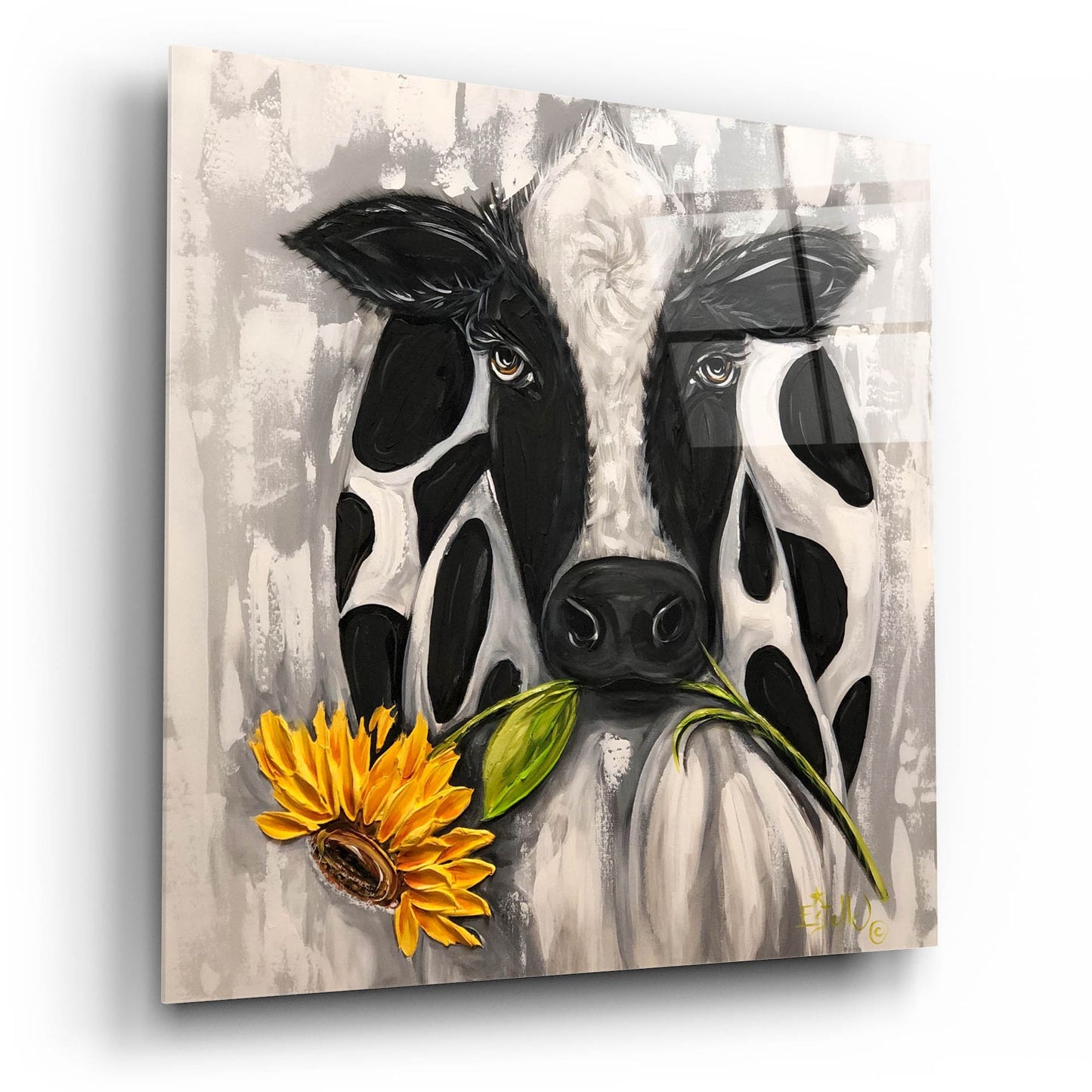 Epic Art 'Sunflower Cow' by Estelle Grengs, Acrylic Glass Wall Art,12x12