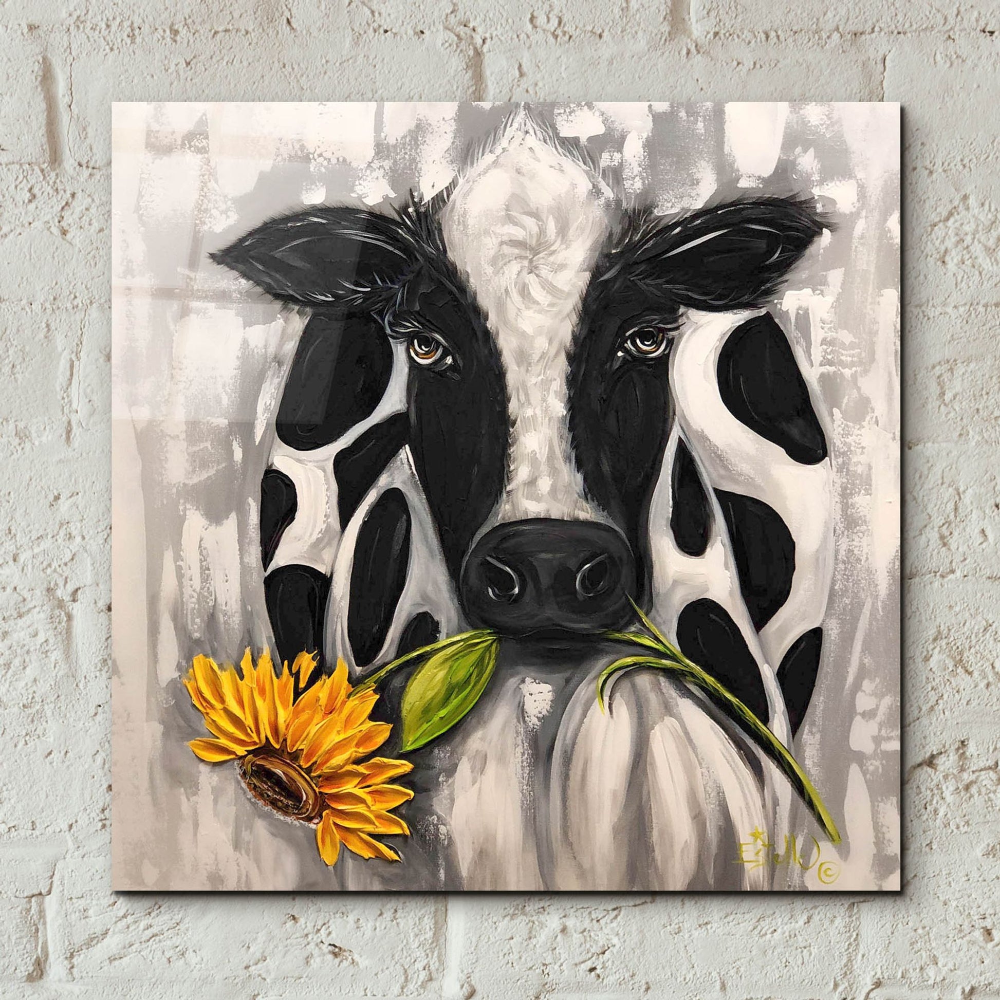 Epic Art 'Sunflower Cow' by Estelle Grengs, Acrylic Glass Wall Art,12x12