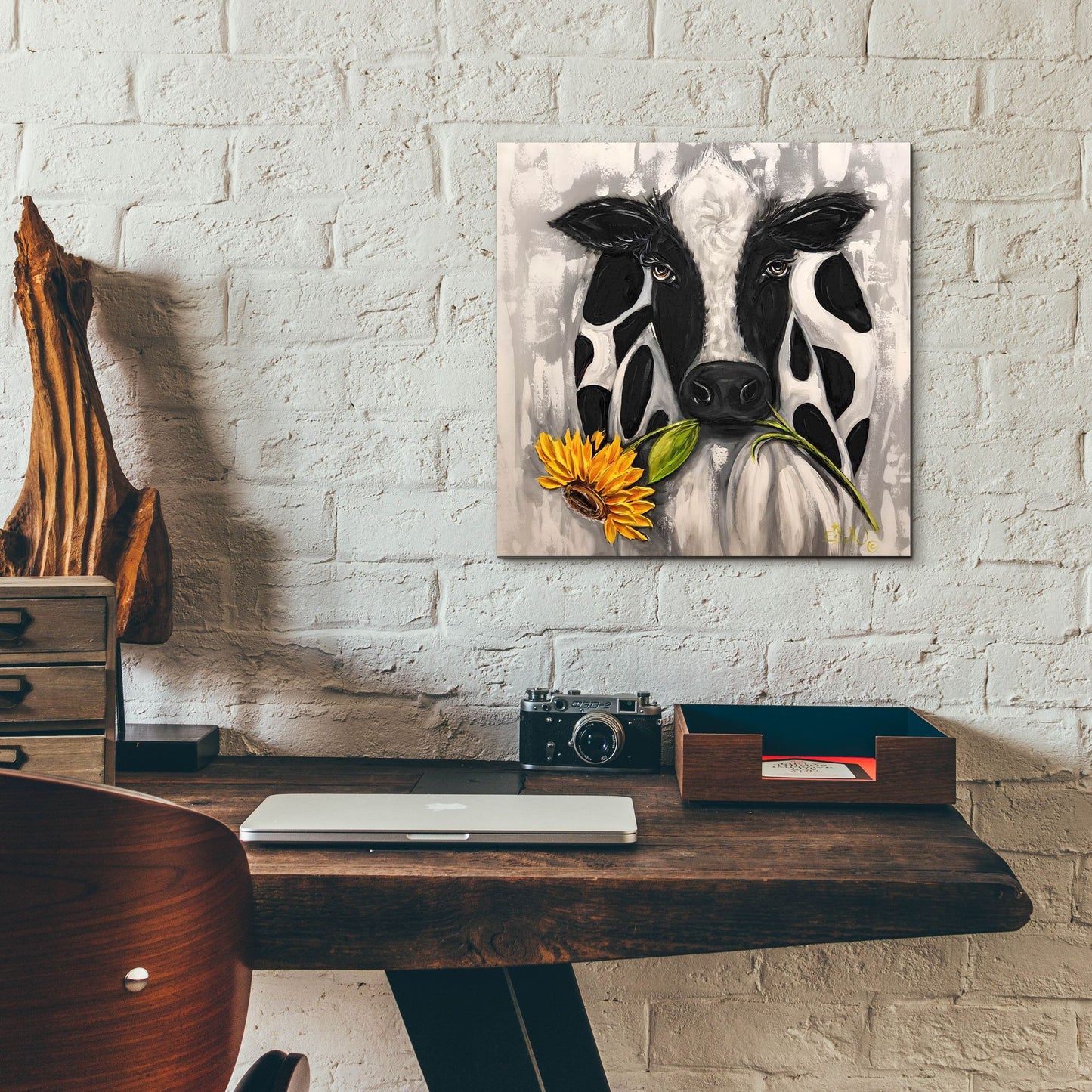 Epic Art 'Sunflower Cow' by Estelle Grengs, Acrylic Glass Wall Art,12x12