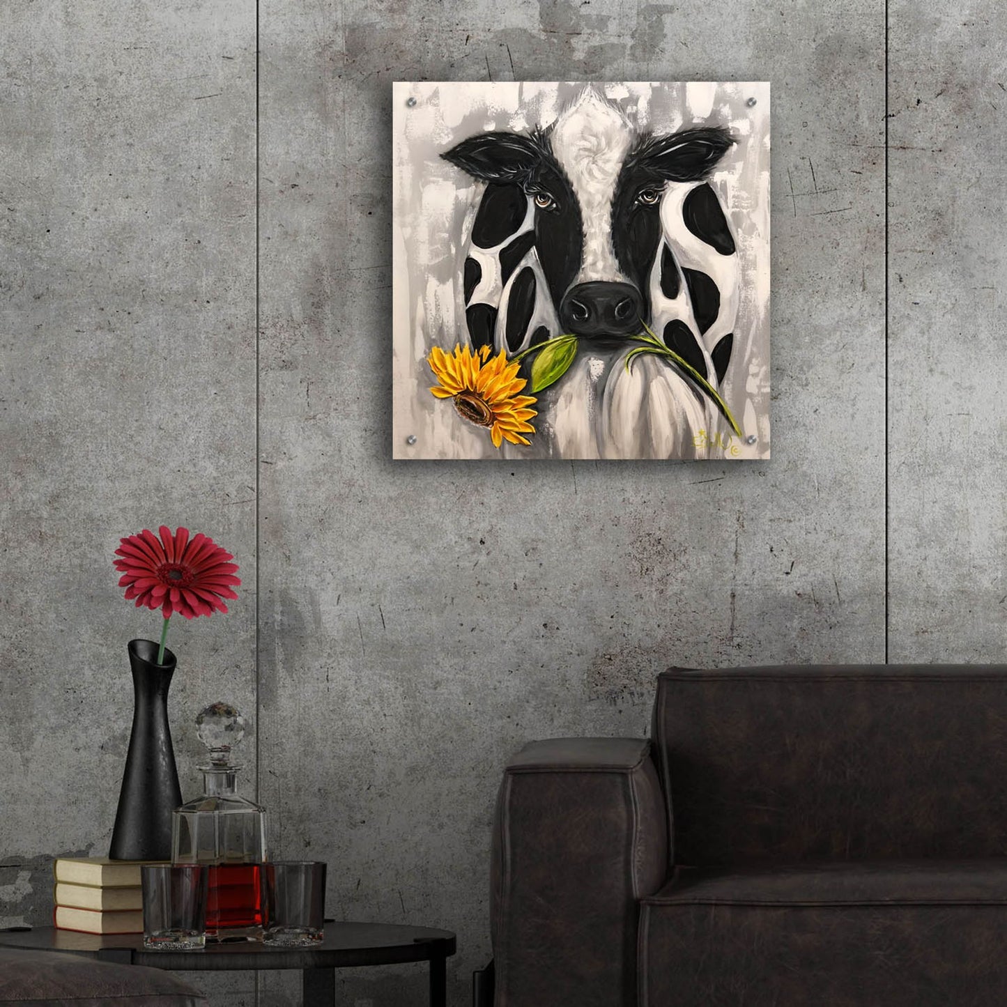 Epic Art 'Sunflower Cow' by Estelle Grengs, Acrylic Glass Wall Art,24x24