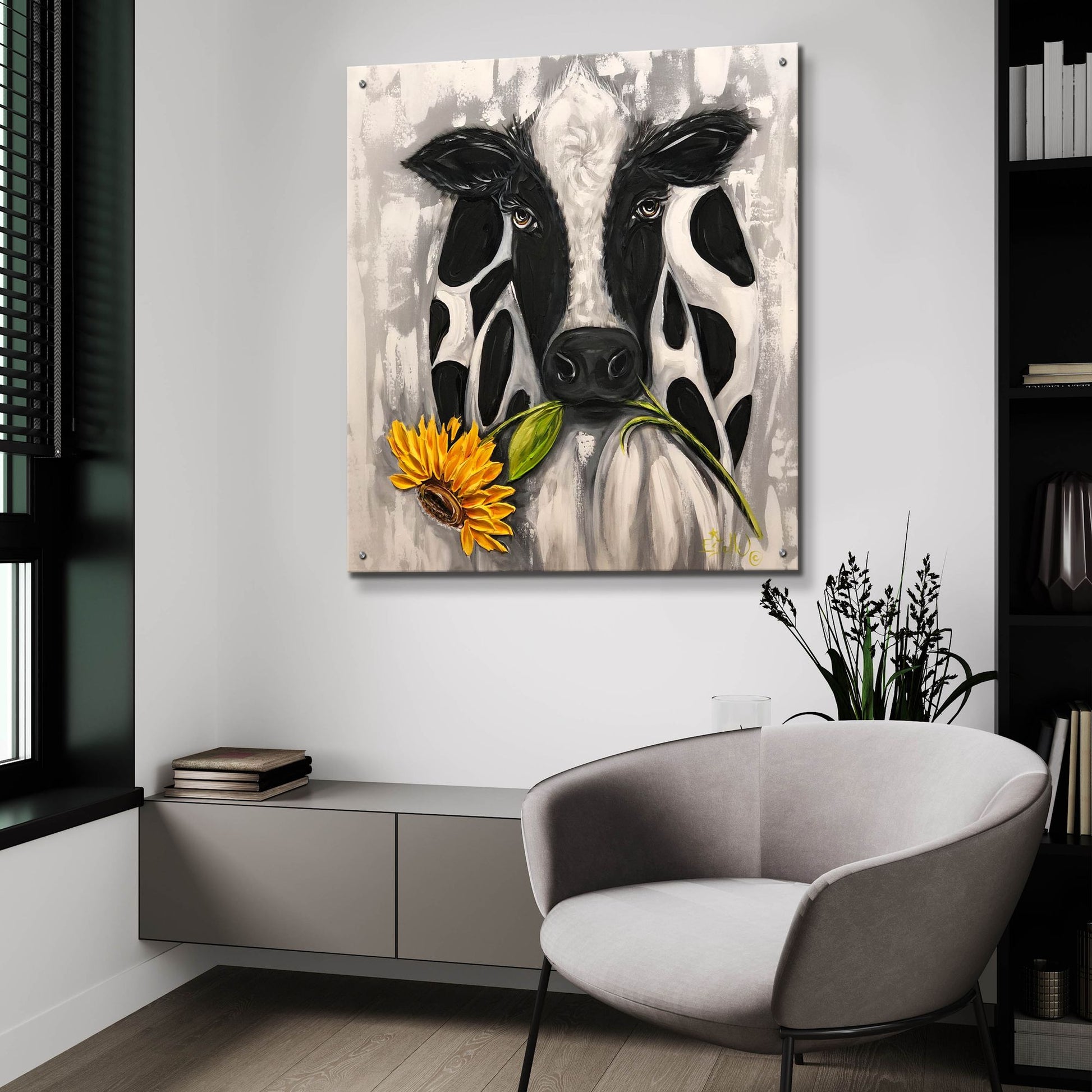 Epic Art 'Sunflower Cow' by Estelle Grengs, Acrylic Glass Wall Art,36x36