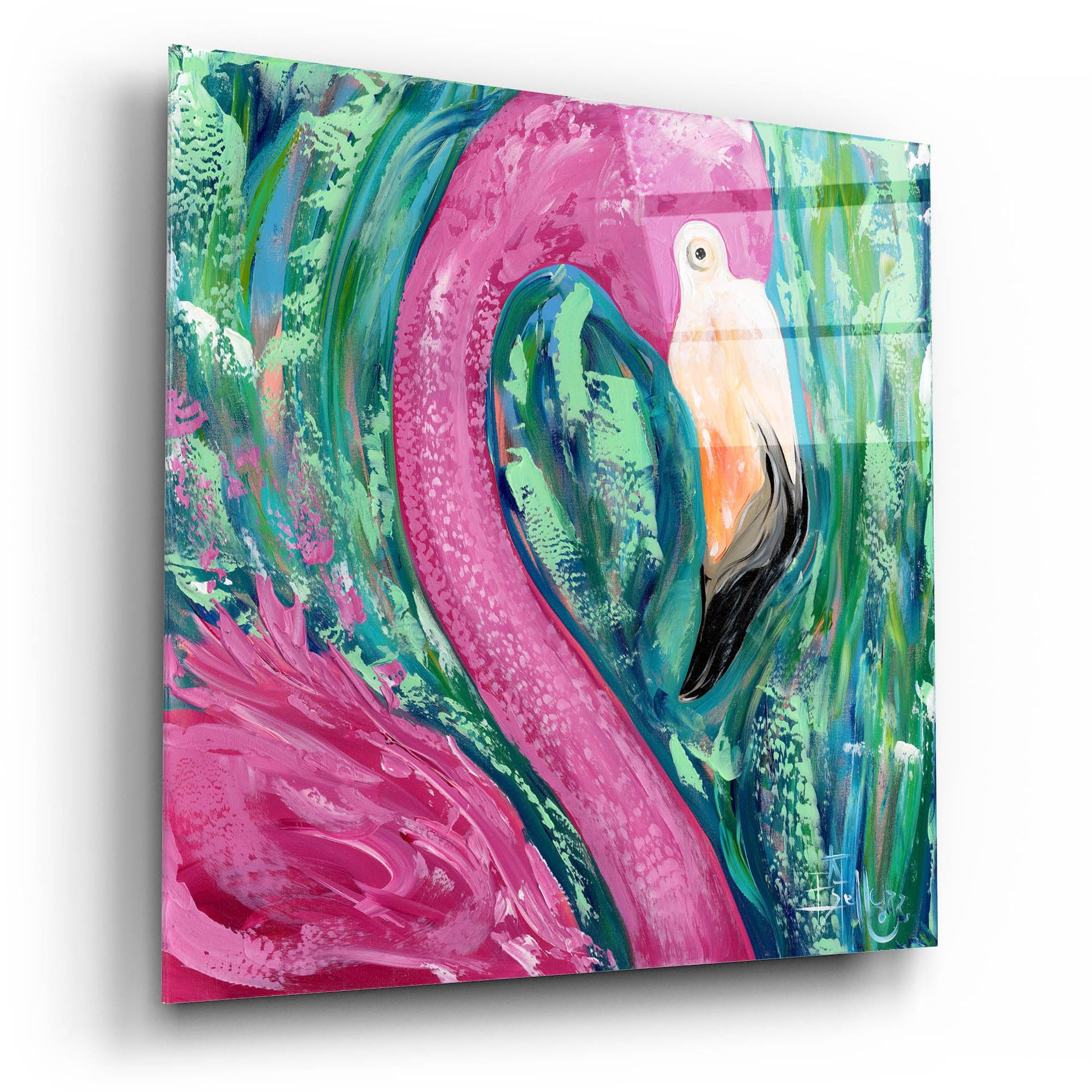 Epic Art 'Flamingo Portrait' by Estelle Grengs, Acrylic Glass Wall Art,12x12