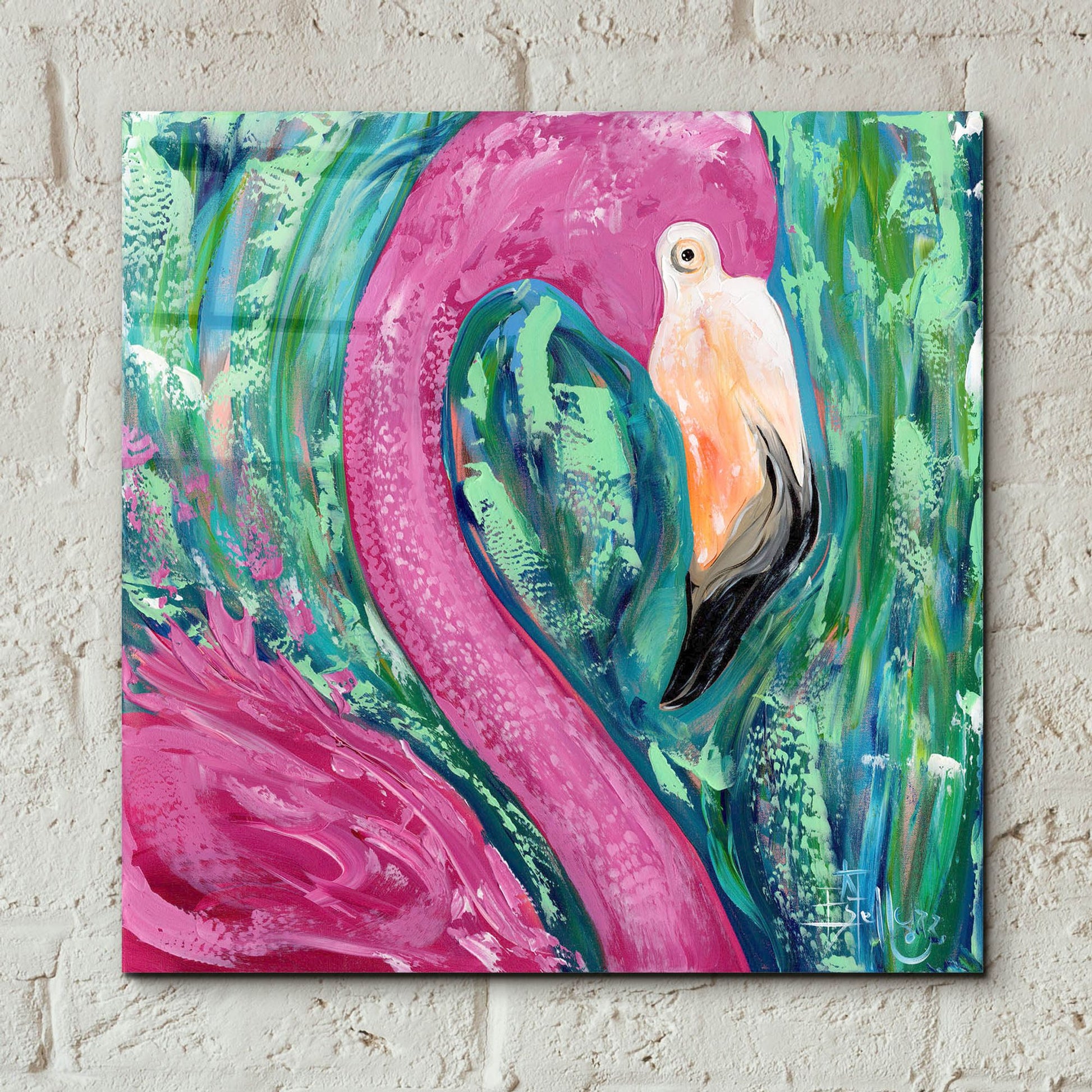 Epic Art 'Flamingo Portrait' by Estelle Grengs, Acrylic Glass Wall Art,12x12