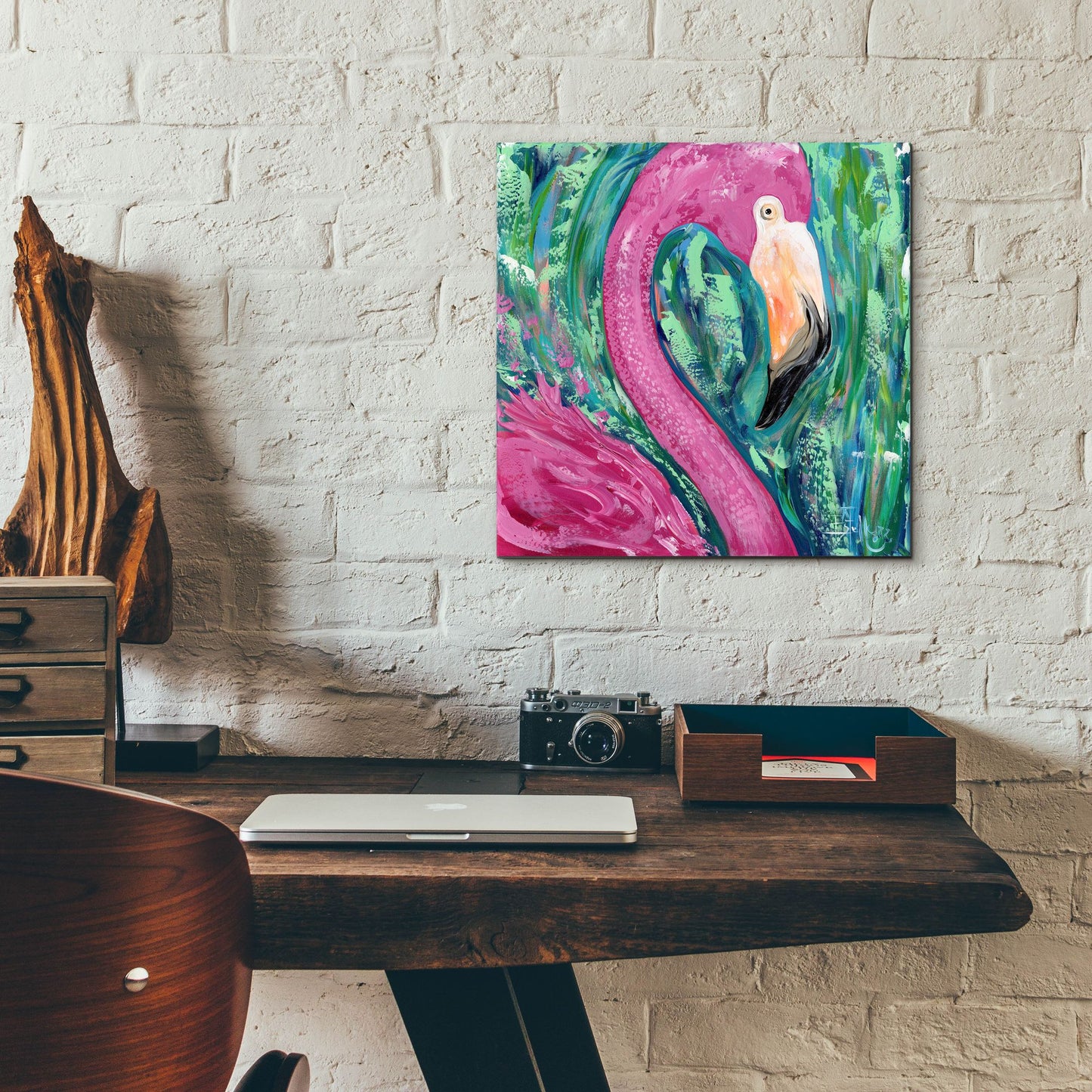 Epic Art 'Flamingo Portrait' by Estelle Grengs, Acrylic Glass Wall Art,12x12