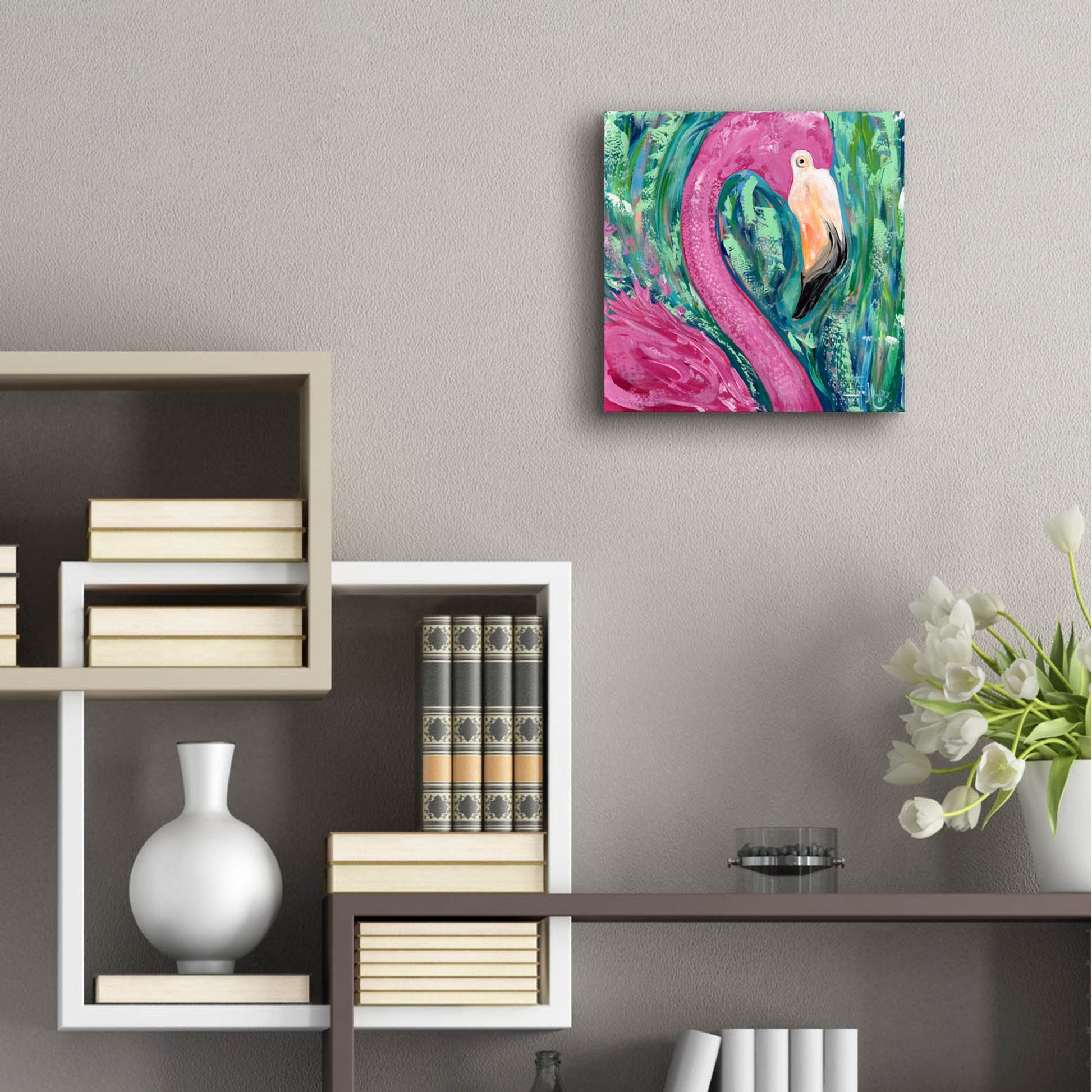 Epic Art 'Flamingo Portrait' by Estelle Grengs, Acrylic Glass Wall Art,12x12