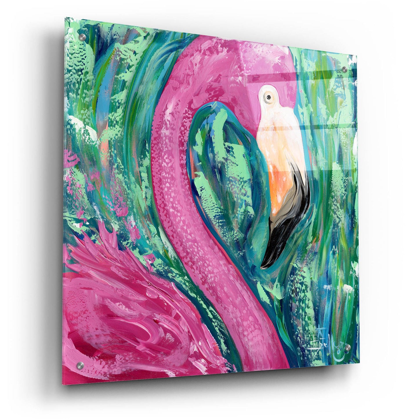 Epic Art 'Flamingo Portrait' by Estelle Grengs, Acrylic Glass Wall Art,24x24