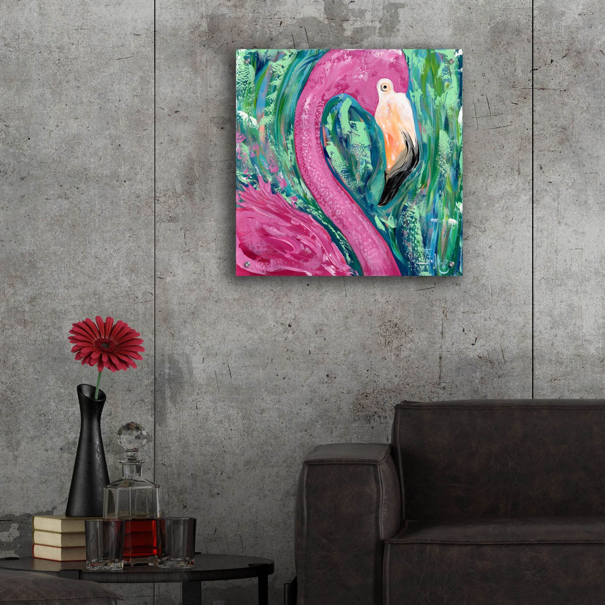 Epic Art 'Flamingo Portrait' by Estelle Grengs, Acrylic Glass Wall Art,24x24