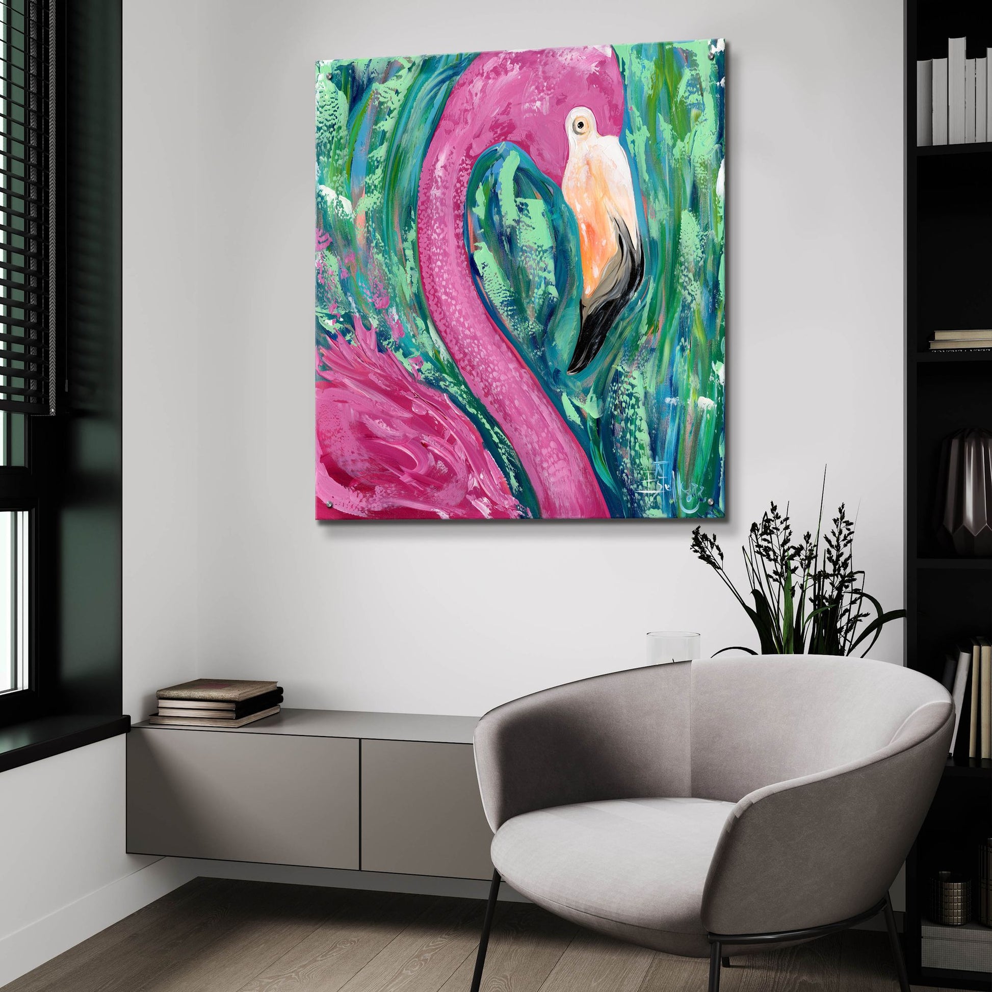 Epic Art 'Flamingo Portrait' by Estelle Grengs, Acrylic Glass Wall Art,36x36