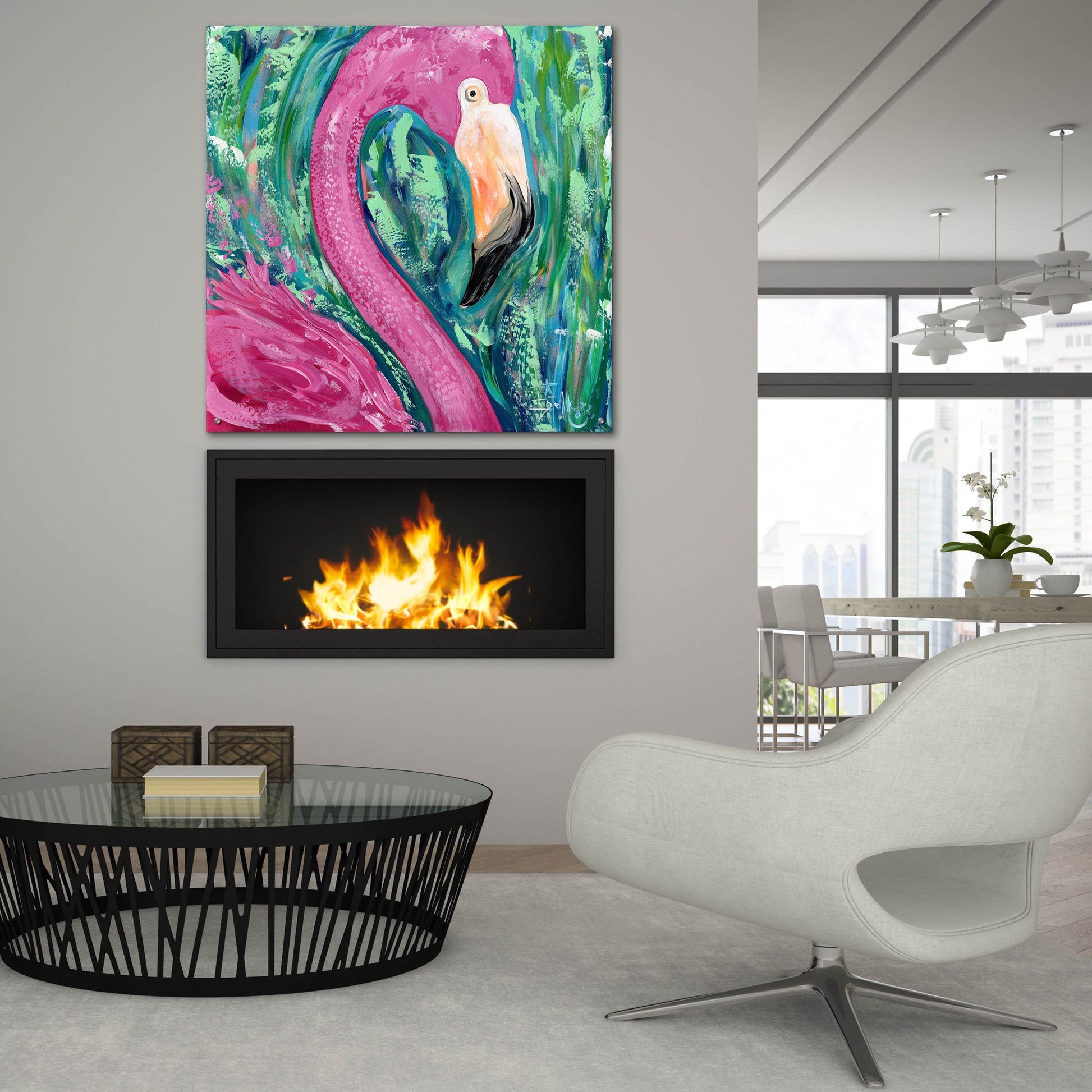 Epic Art 'Flamingo Portrait' by Estelle Grengs, Acrylic Glass Wall Art,36x36