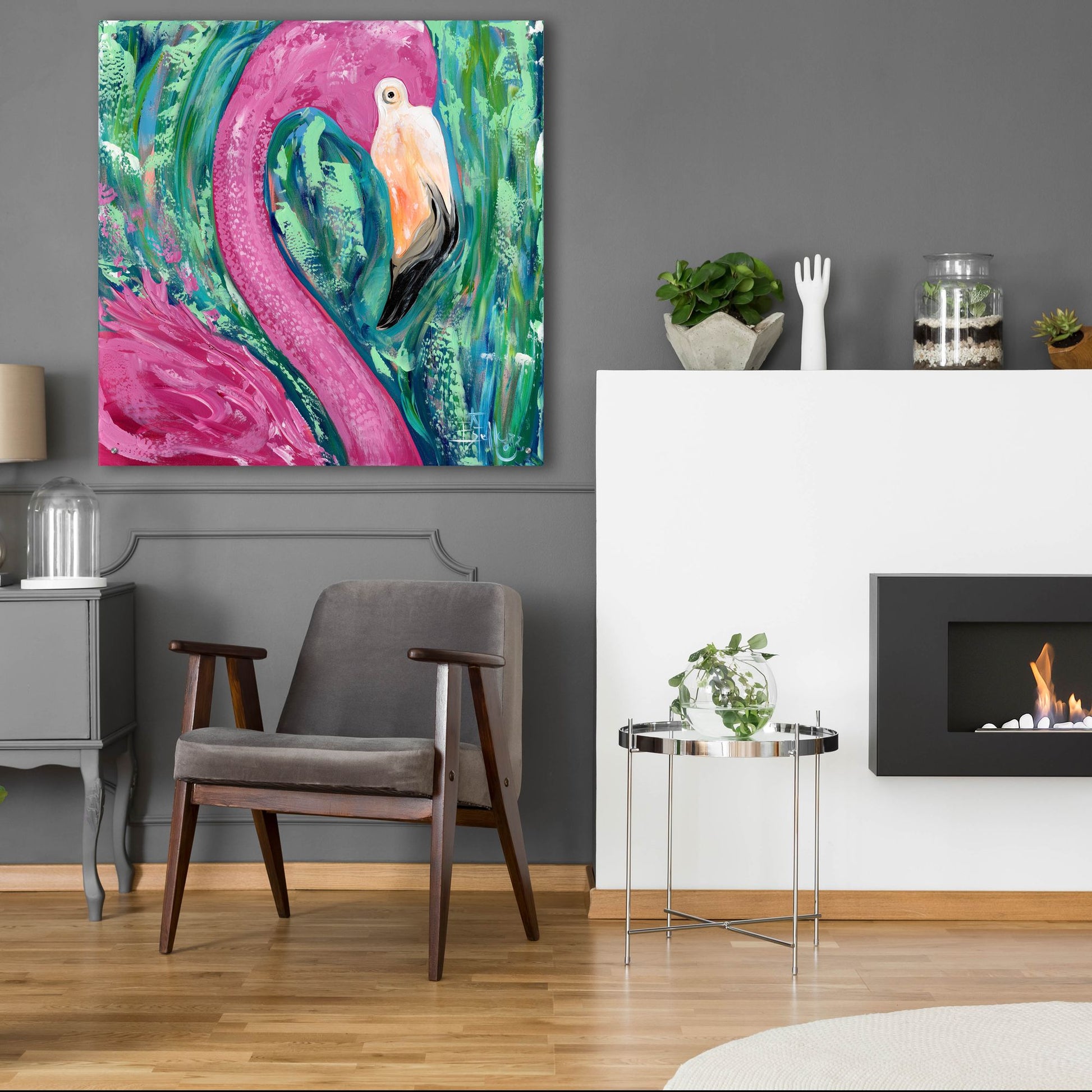 Epic Art 'Flamingo Portrait' by Estelle Grengs, Acrylic Glass Wall Art,36x36