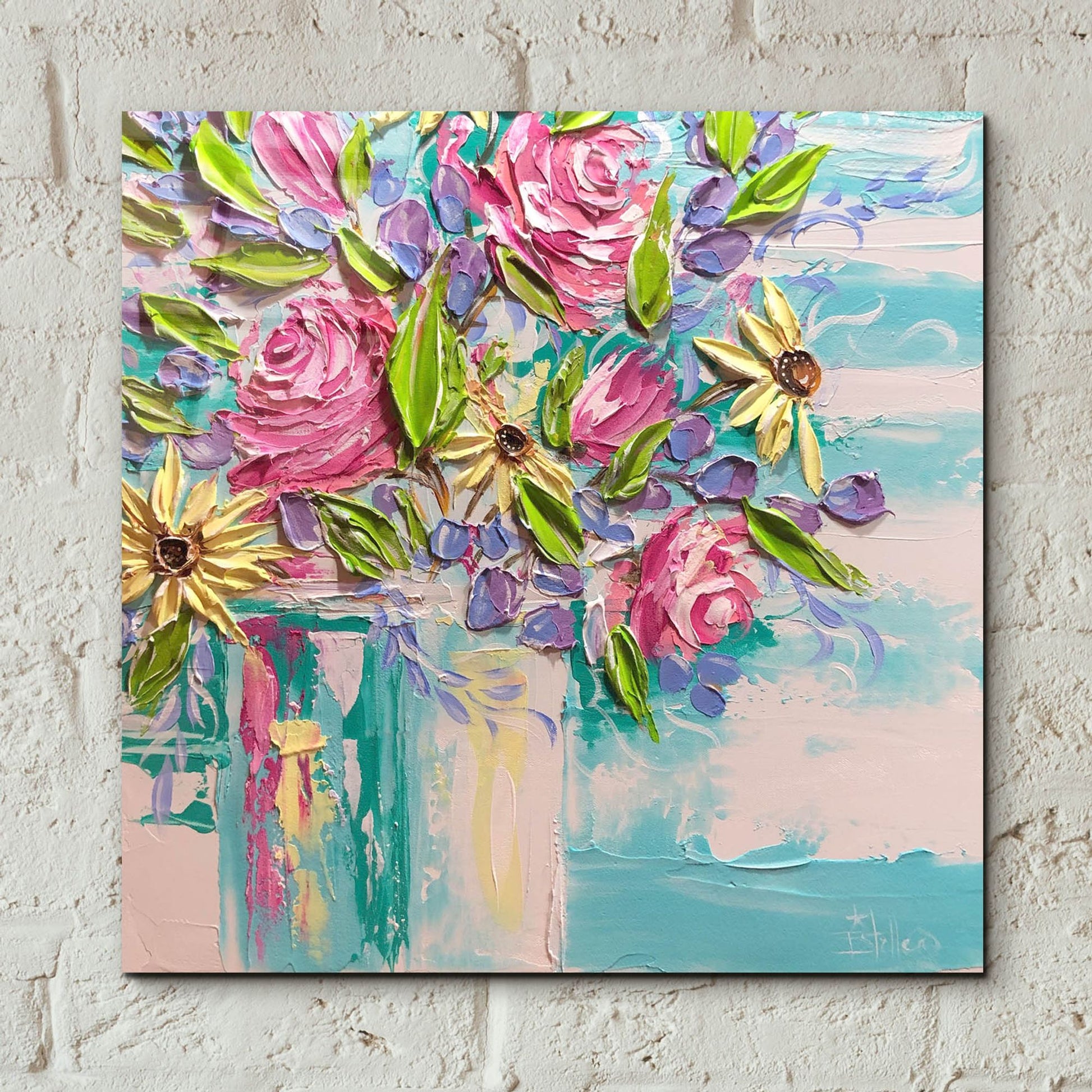 Epic Art 'Floral Bliss' by Estelle Grengs, Acrylic Glass Wall Art,12x12