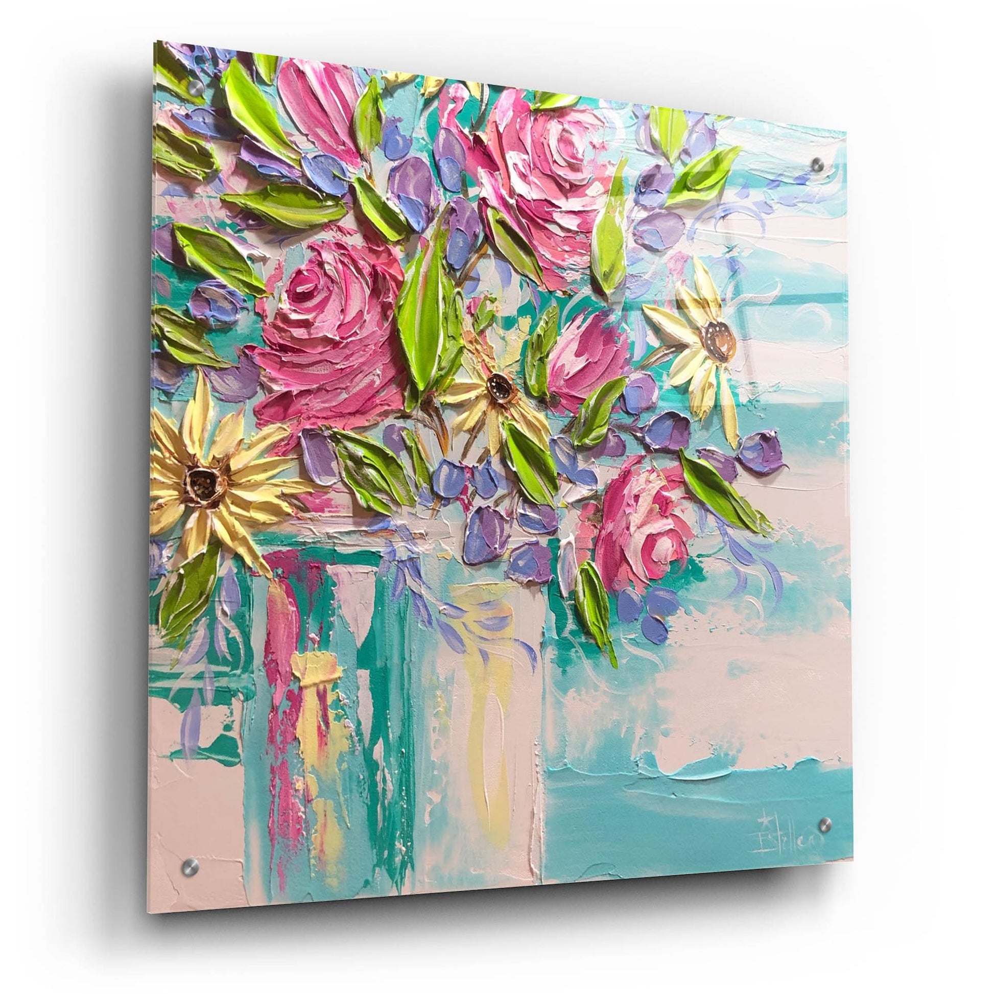Epic Art 'Floral Bliss' by Estelle Grengs, Acrylic Glass Wall Art,24x24