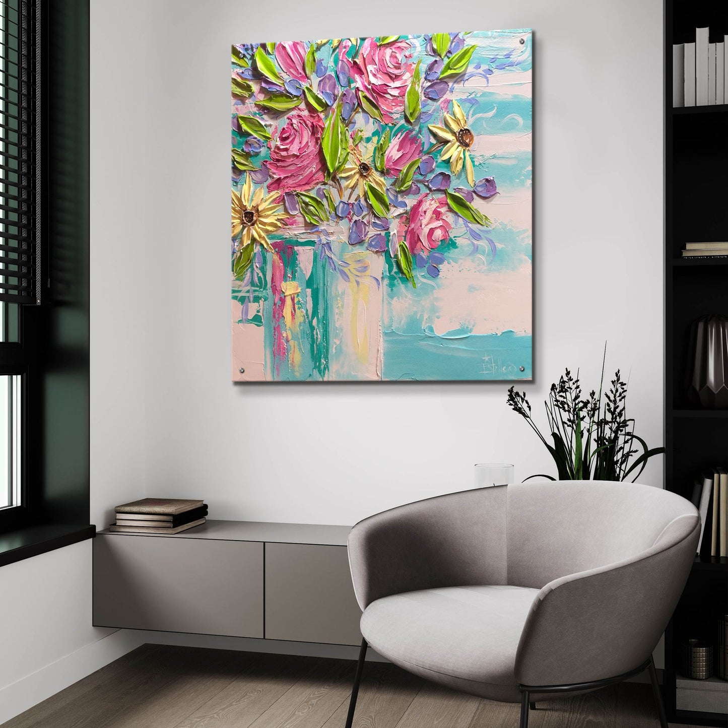 Epic Art 'Floral Bliss' by Estelle Grengs, Acrylic Glass Wall Art,36x36