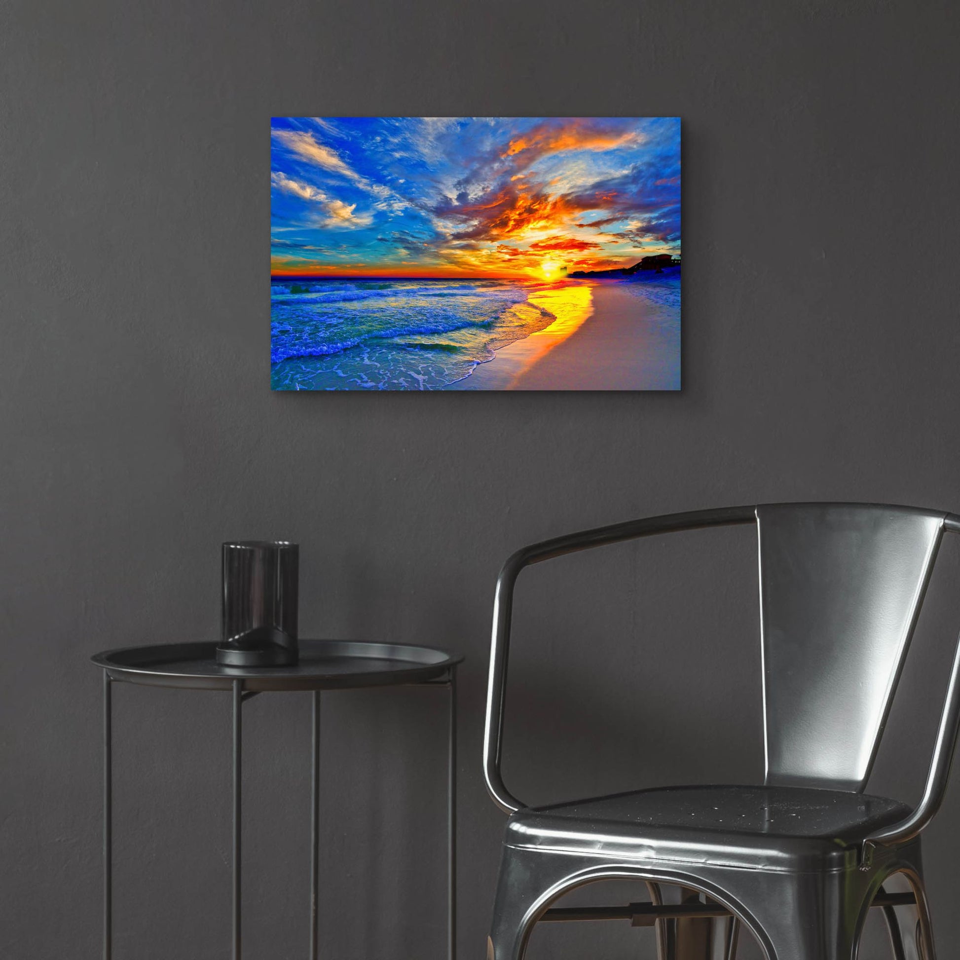 Epic Art 'Amazing Red Blue Sunset Beach' by Ezra Tanner, Acrylic Glass Wall Art,24x16