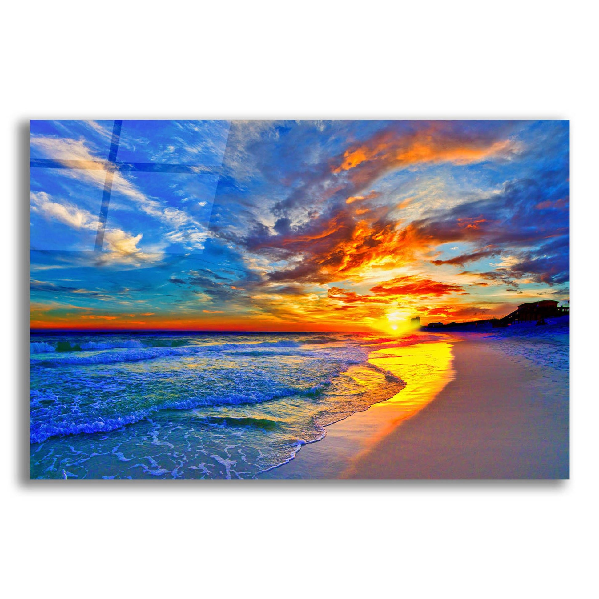 Epic Art 'Amazing Red Blue Sunset Beach' by Ezra Tanner, Acrylic Glass Wall Art,24x16