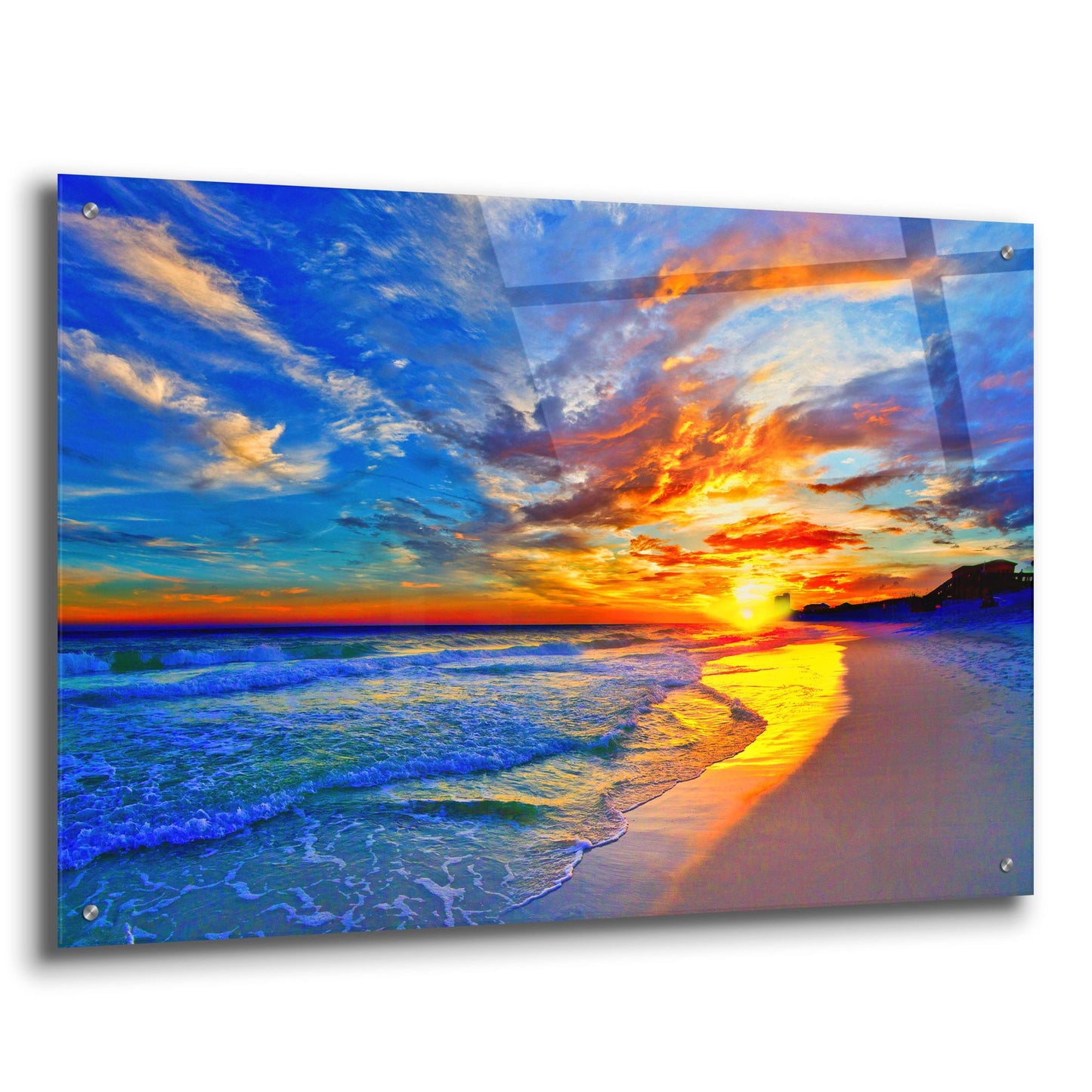 Epic Art 'Amazing Red Blue Sunset Beach' by Ezra Tanner, Acrylic Glass Wall Art,36x24